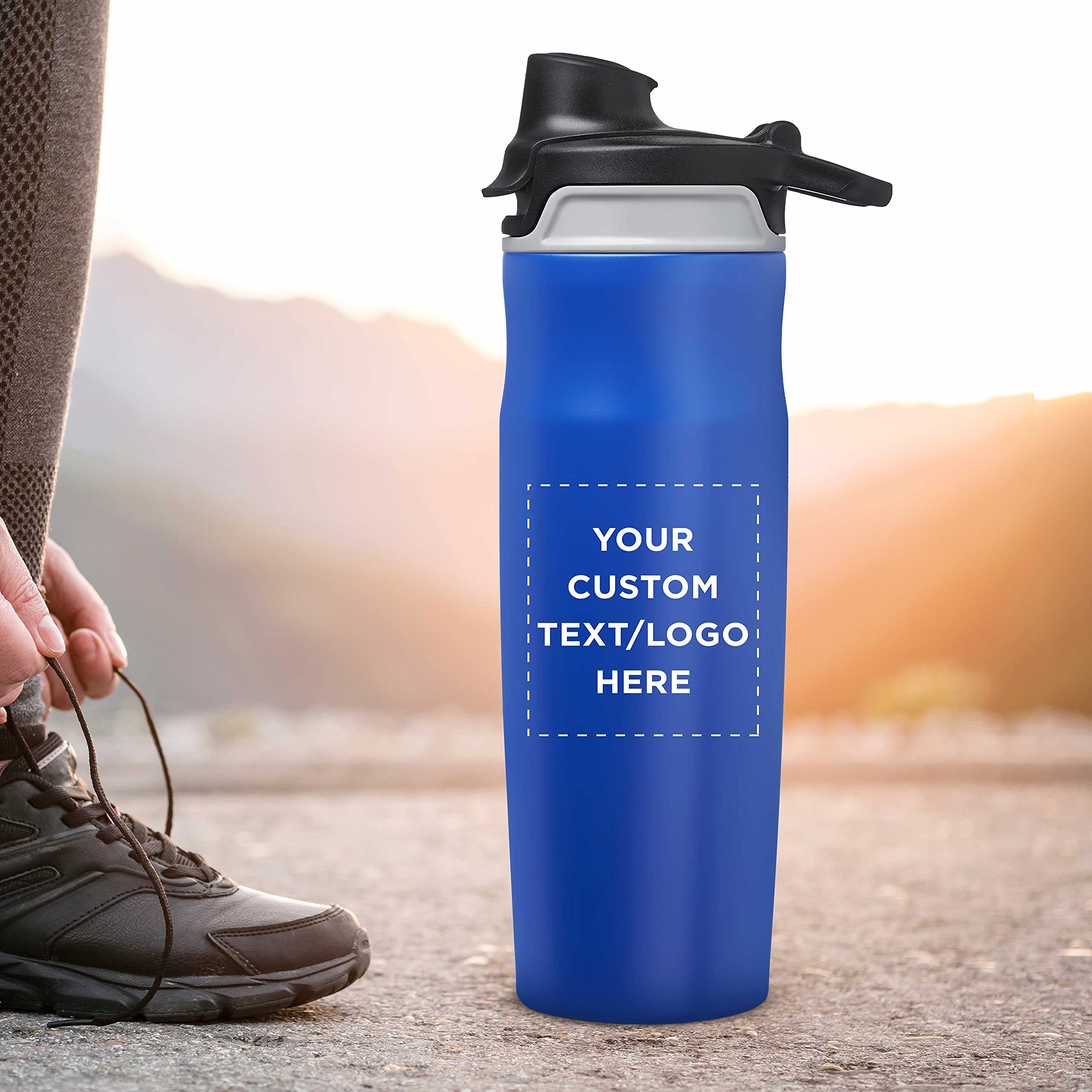 Custom Juno 20oz Water Bottles with Flip Lid - Bulk Pack of 24 Reusable Sports Bottles | Personalized Gym, Hiking, Cycling & School Water Bottles | BPA-Free, Leakproof & Durable | Great for Workouts, Outdoor Adventures & Daily Hydration - Blue