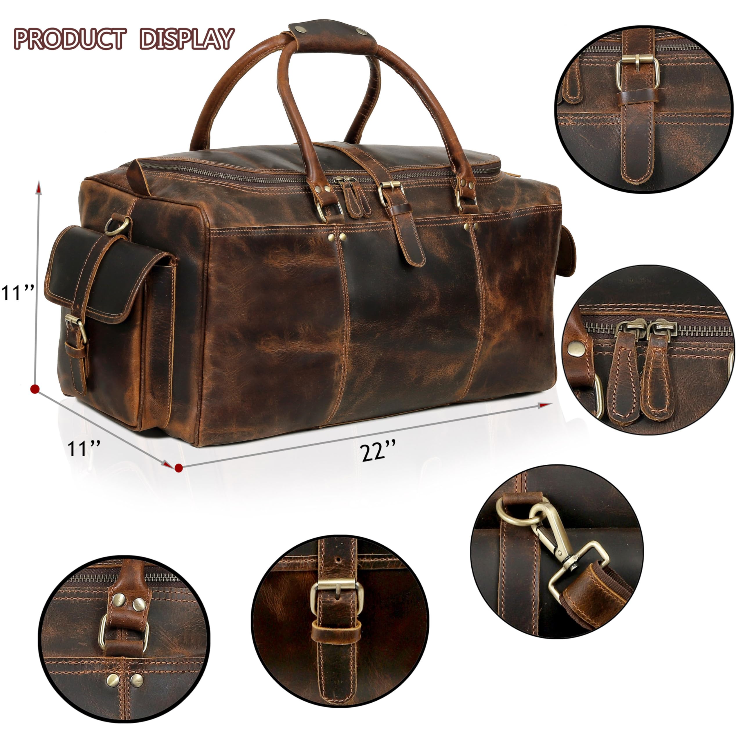 Premium Italian Leather Duffle Bag for Travel & Gym - Spacious Weekender Overnight Bag for Men & Women - Perfect for Business Trips, Weekend Getaways & Sports Gear Storage
