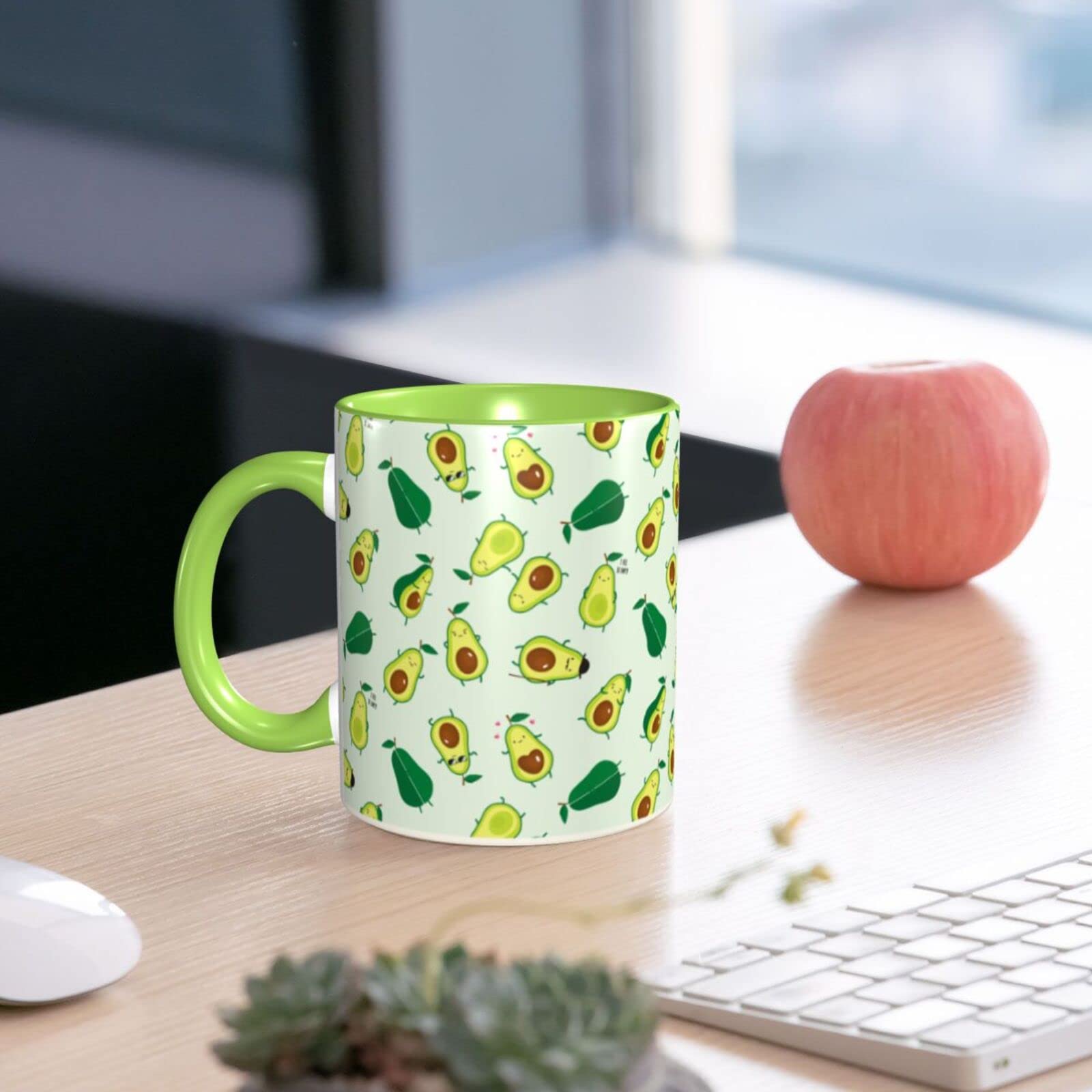 Funny Green Ceramic Avocado Coffee Mug with Handle - Dishwasher & Microwave Safe - Perfect for Home, Office & Gifts