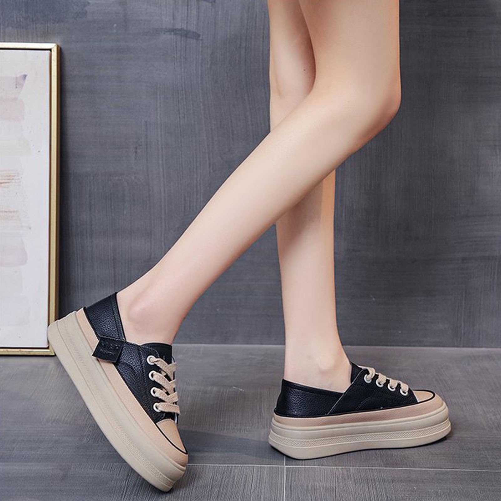 AUNTHUI Women's Lace-Up Platform Sneakers - Comfortable Casual Walking Shoes, Anti-Slip Low Top Tennis Shoes for Women | Perfect for Daily Wear, Workout & Street Fashion