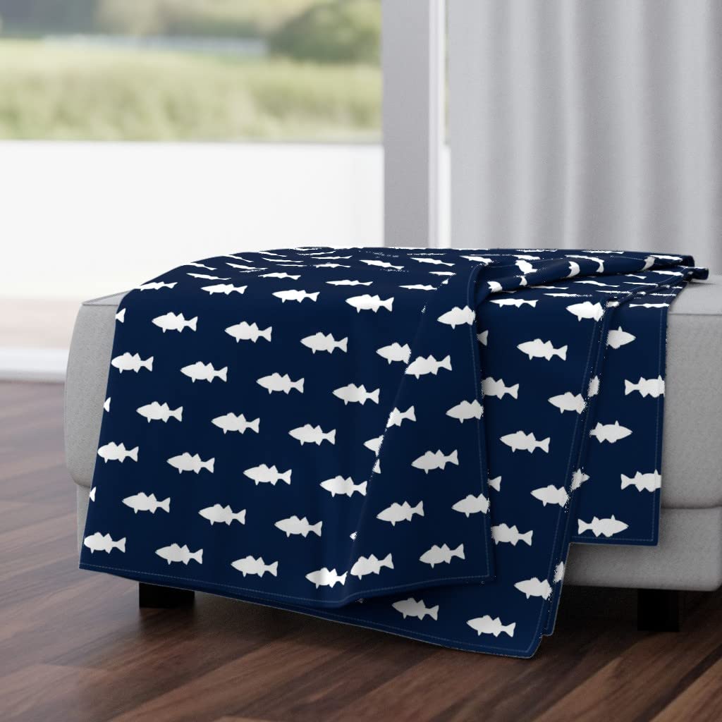 Soft Plush Minky Throw Blanket 50x70 Inches - Navy Blue Fish Silhouette Print for Baby Boys, Fishing & Outdoor Enthusiasts | Cozy Summer Blanket for Nursery, Bedroom & Camping