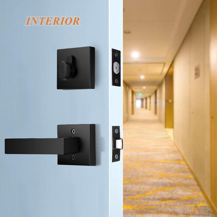 Probrico 5-Pack Flat Black Modern Square Exterior Door Lever Handleset with Single Cylinder Deadbolts Combo - Secure Entry Door Lock Set for Home, Office & Commercial Buildings | Ideal for Front Doors, Back Doors & Side Entrances