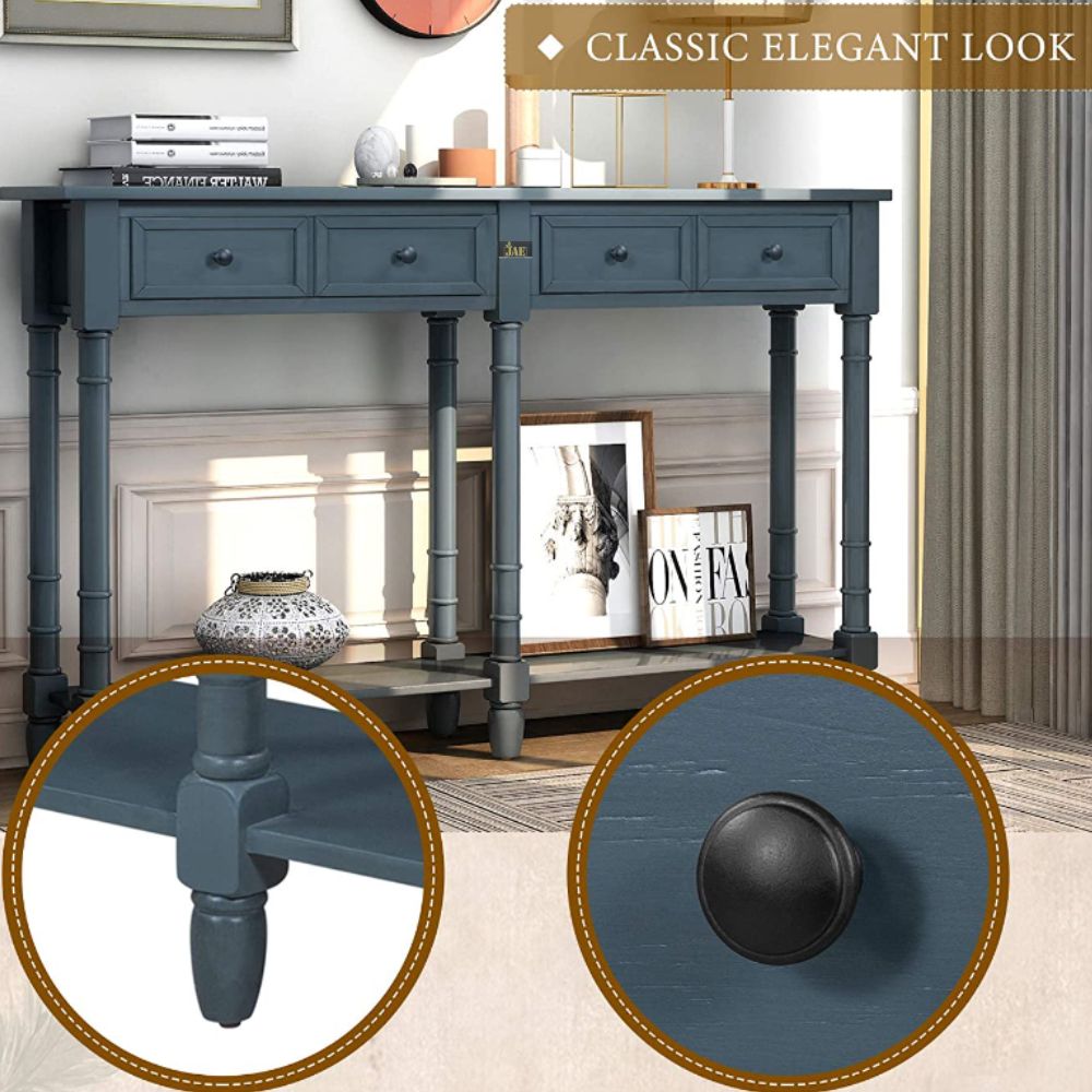 French Provincial Style Navy Blue Pillar Console Table - Elegant Entryway & Hallway Decor for Home & Office