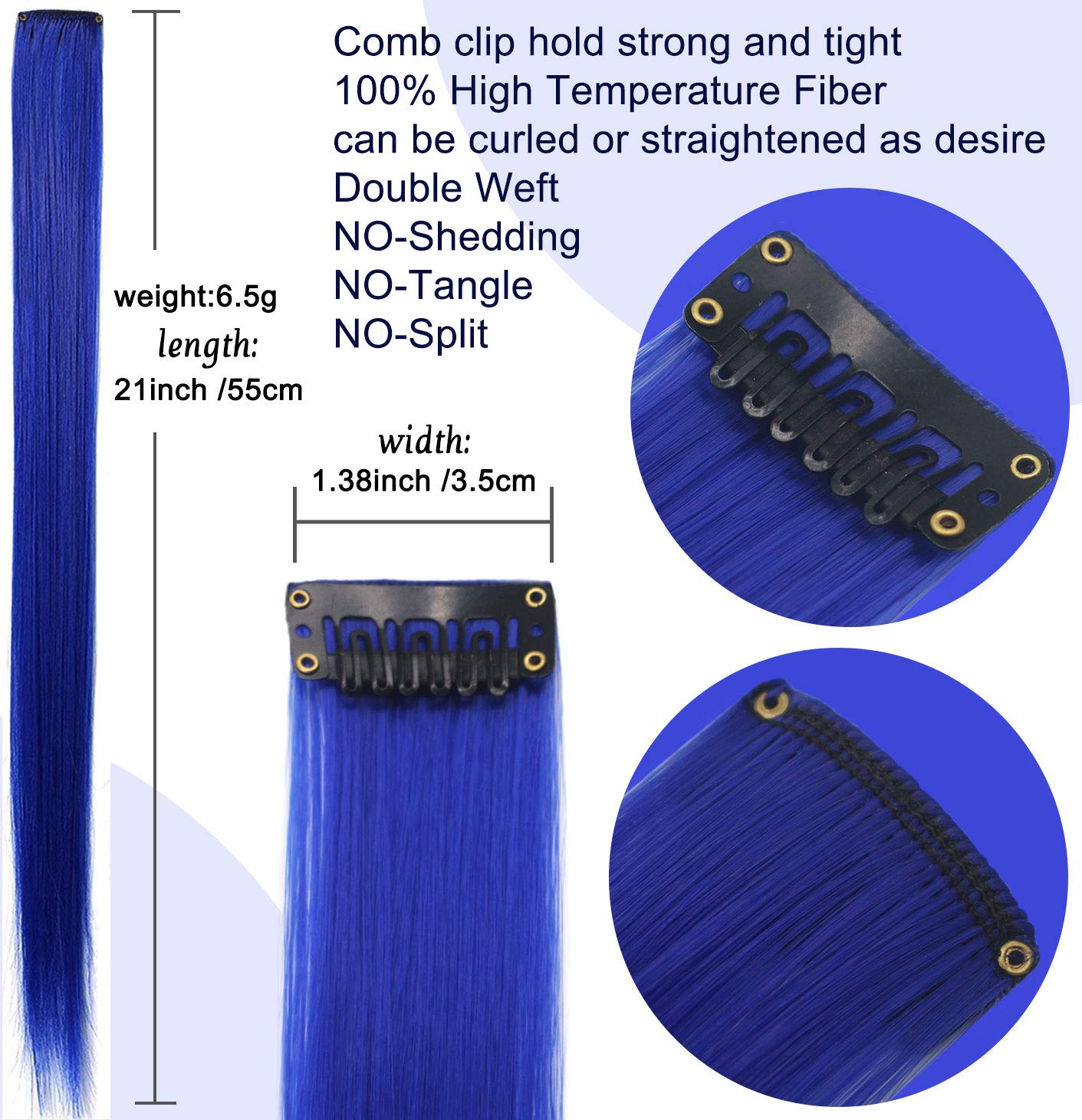12 PCS Clip-in Blue Hair Extensions for Women & Girls - 21