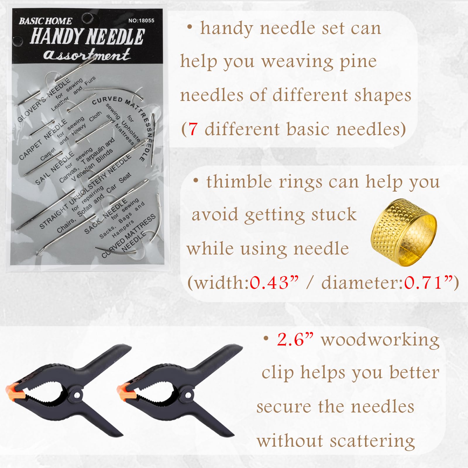 Premium Pine Needle Basket Making Kit - Includes Gauge, Waxed Thread, Needle, Thimble Ring, Long Nose Pliers & Rattan Webbing - Complete Wicker Basketry Weaving Supplies (Brass) - Perfect for DIY Crafts, Home Decor & Gift Making