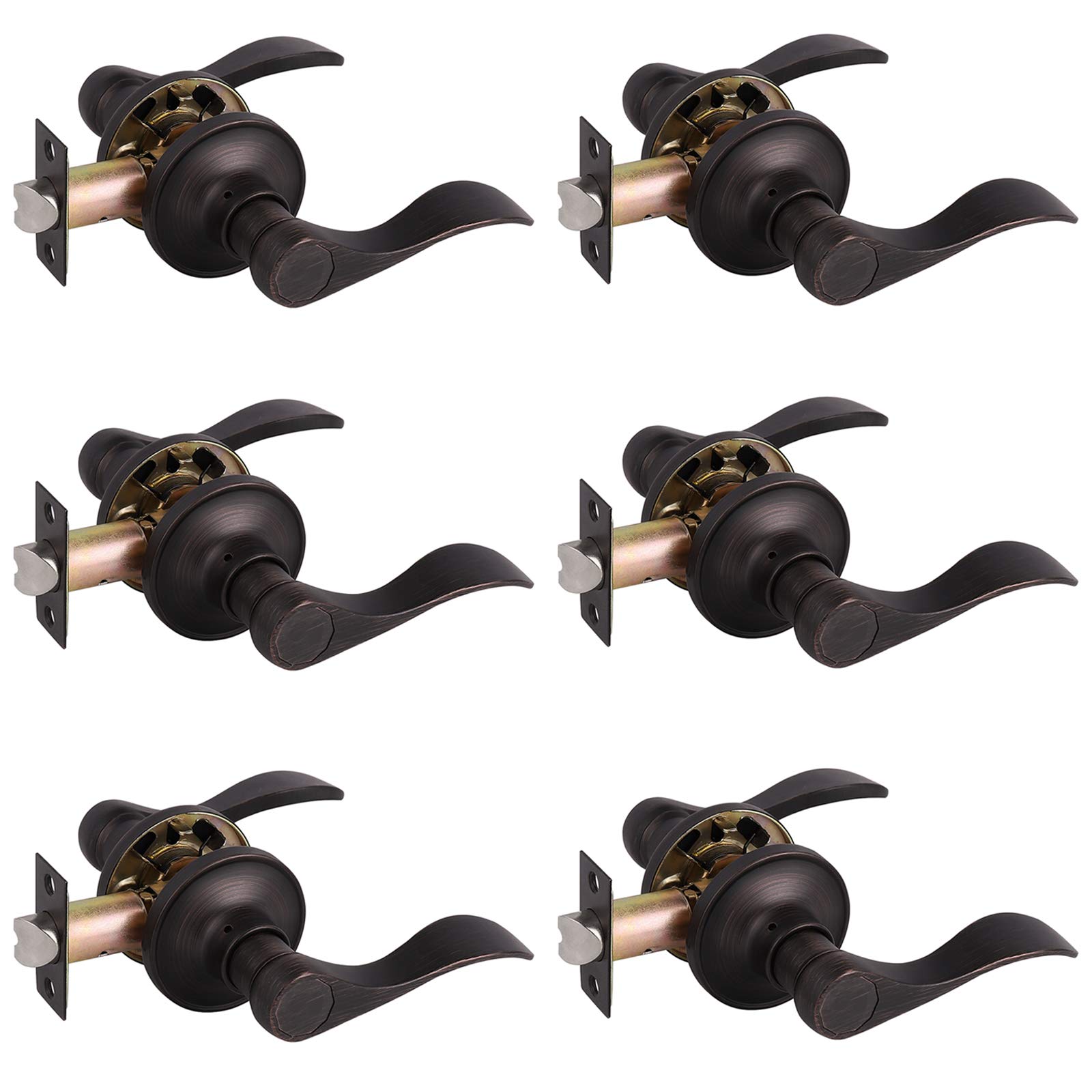 Gobrico 6-Pack Oil Rubbed Bronze Wave Passage Door Levers for Hallway & Closet - Smooth Operation & Stylish Design for Home & Office Interior Doors