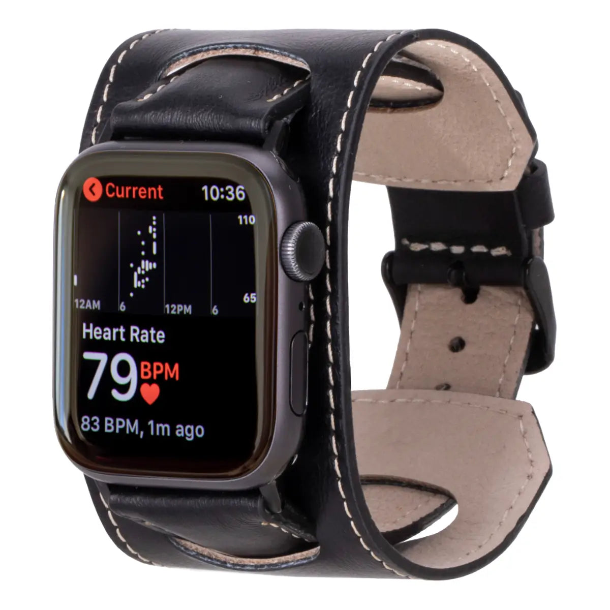 Premium Black Leather Cuff Strap for Apple Watch - Stylish & Durable Replacement Band for Workouts, Office & Everyday Wear