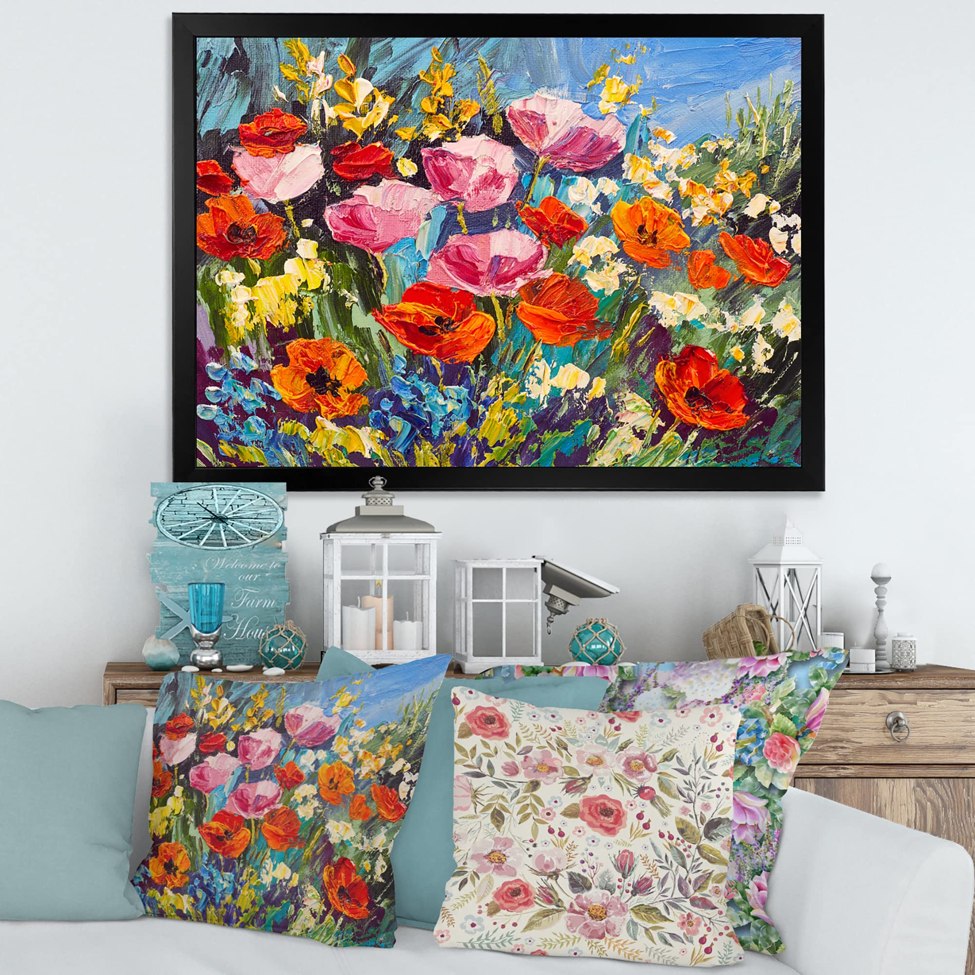 Vibrant Spring Wildflowers Framed Wall Art - Traditional Floral Home Decor for Living Room, Bedroom & Office