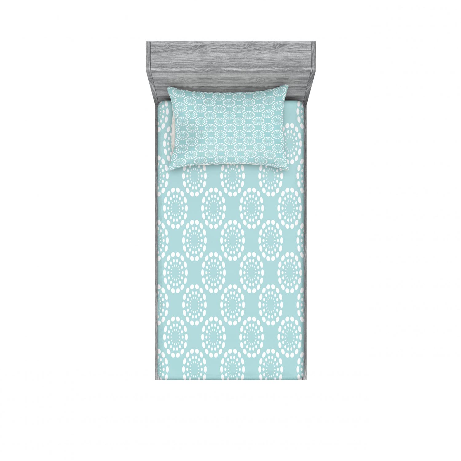 Ambesonne Vintage Sunflower 2-Pack Twin Fitted Sheet & Pillow Sham Set - 4 Piece Bedding Decor in Seafoam & White | Floral Printed Sheets for Guest Room, Dorm, RV & Kids Bedroom