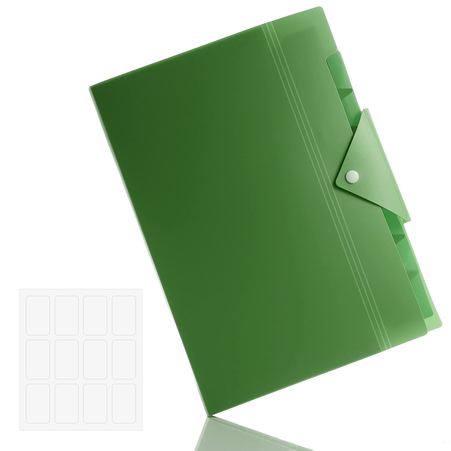 Antner 8-Pocket Expanding File Folder with 12 Sticky Labels - Letter Size Accordion Organizer with Snap Closure - A4 Document Holder for Home, School & Office - Green - Perfect for Organizing Bills, Receipts, and Important Papers