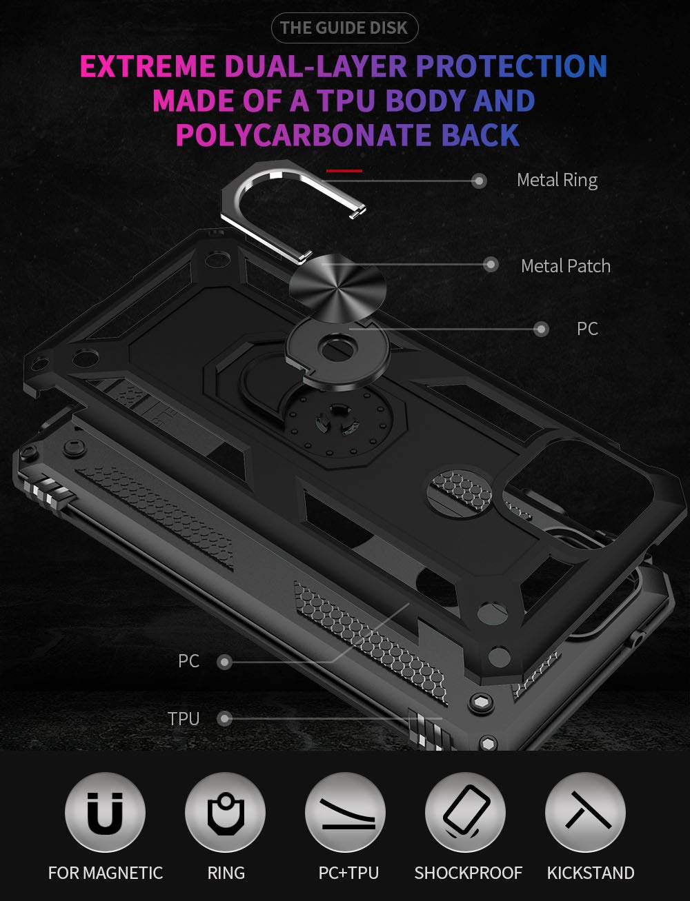 Military Grade Protective Phone Case for Google Pixel 4a 5G with Ring Car Mount & Kickstand - Shockproof Cover for Everyday Use, Travel & Outdoor Activities - Black