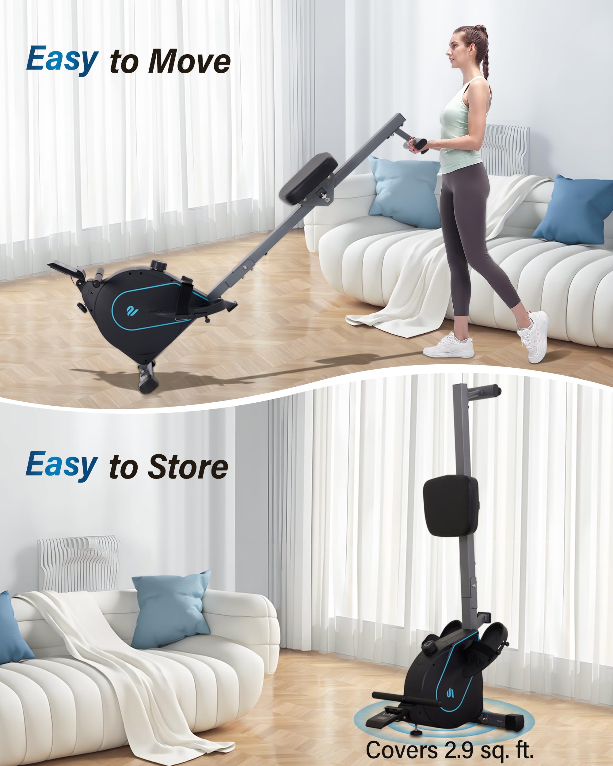 ECHANFIT Magnetic Rowing Machine for Home Gym - 16-Level Adjustable Resistance Rower with LCD Monitor, Ergonomic Seat & Tablet Holder (350 LB Weight Capacity) - Perfect for Cardio Workouts, Full-Body Training & Small Spaces