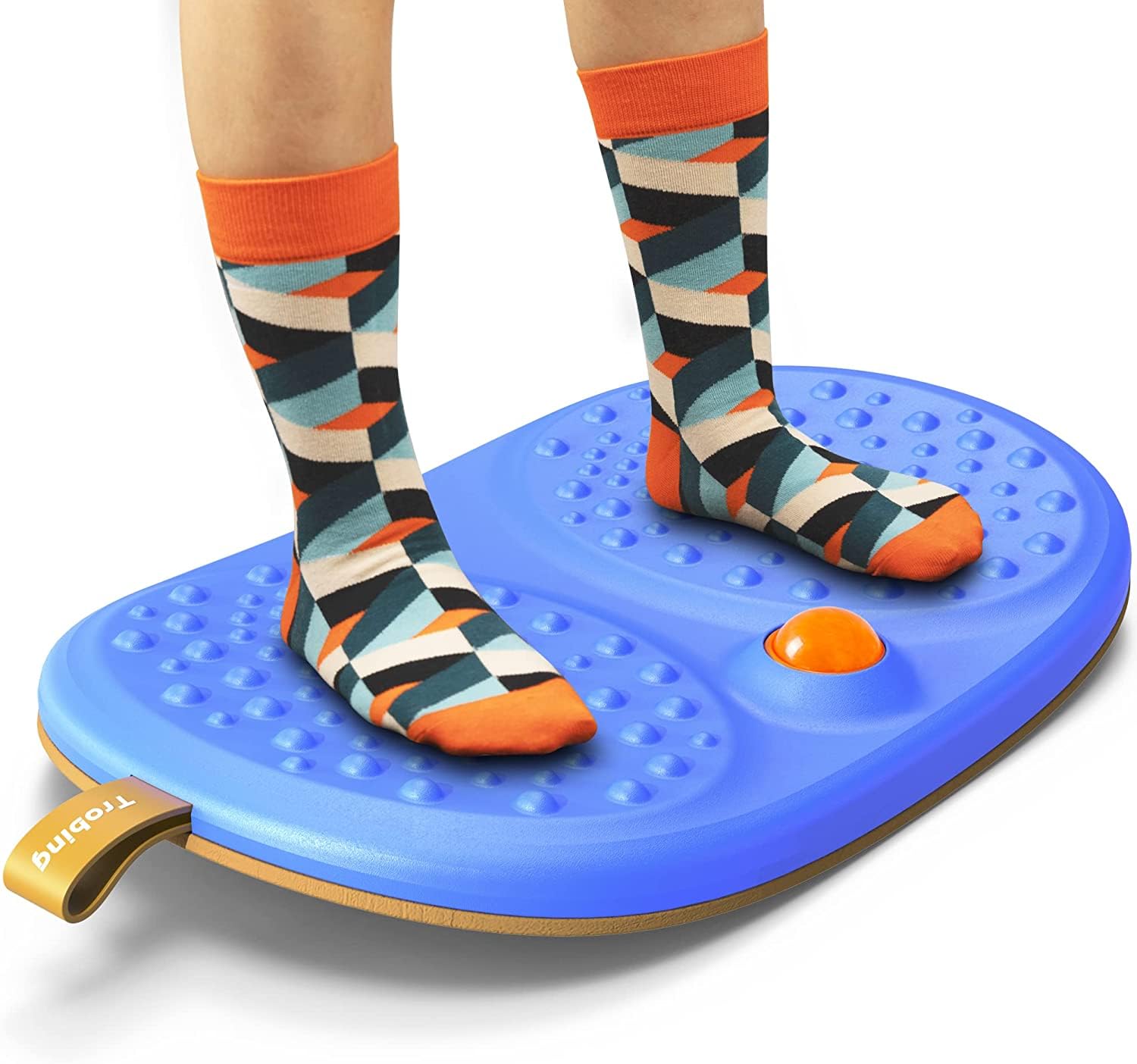 Ergonomic Wooden Wobble Balance Board with Rollerball - Anti-Fatigue Standing Desk Mat for Foot, Knee & Back Pain Relief - Non-Slip Office Floor Mat for Home & Work Use