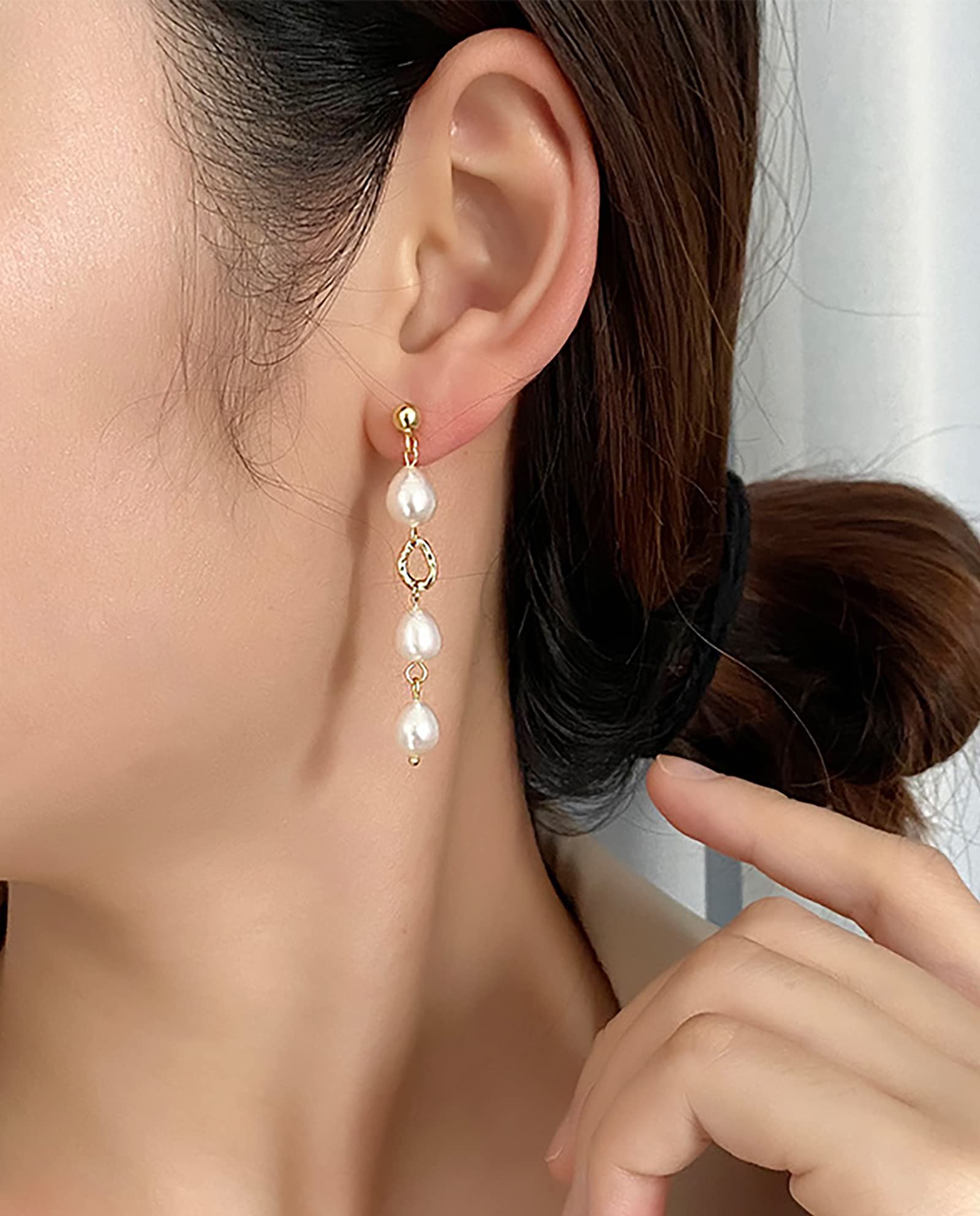 Fxqini 9 Pairs Simulated Pearl Drop Earrings for Women - Elegant Round & Heart Shaped Dangle Earrings with Stainless Steel Backing, Gold Tone Imitation Pearls | Perfect for Weddings, Parties & Daily Wear