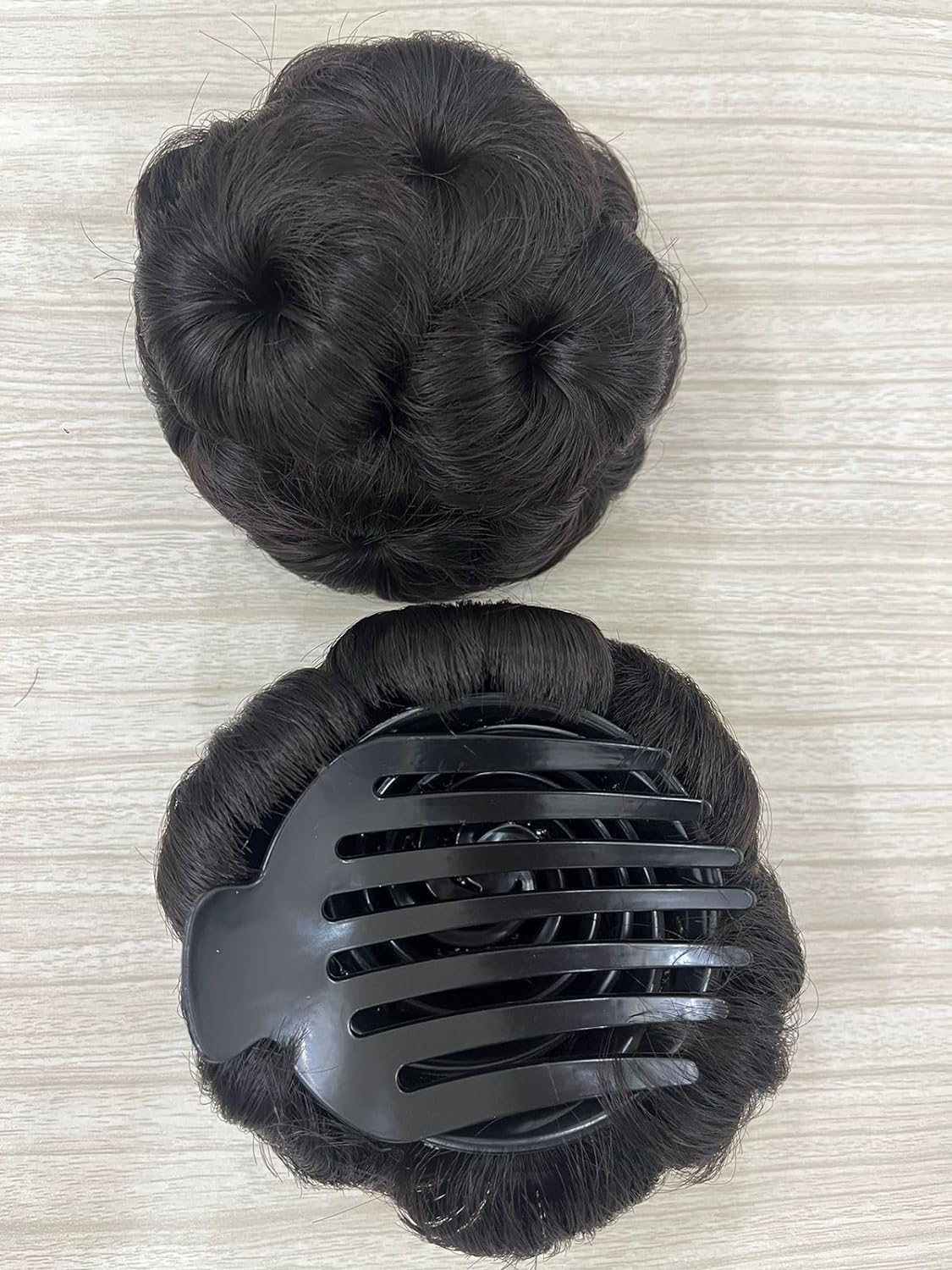 Flushia Women's Hair Bun Clip with Artificial Synthetic Hair Extension - Natural Black Medium | Perfect for Updos, Ponytails & Everyday Hairstyles