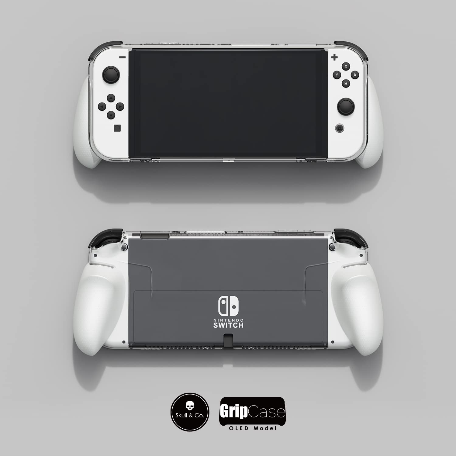 Skull & Co. GripCase OLED Bundle - Dockable Transparent Protective Case with Interchangeable Grips for Nintendo Switch OLED Model (Neon Blue & Red) | Perfect for Gaming, Travel, and Long Play Sessions
