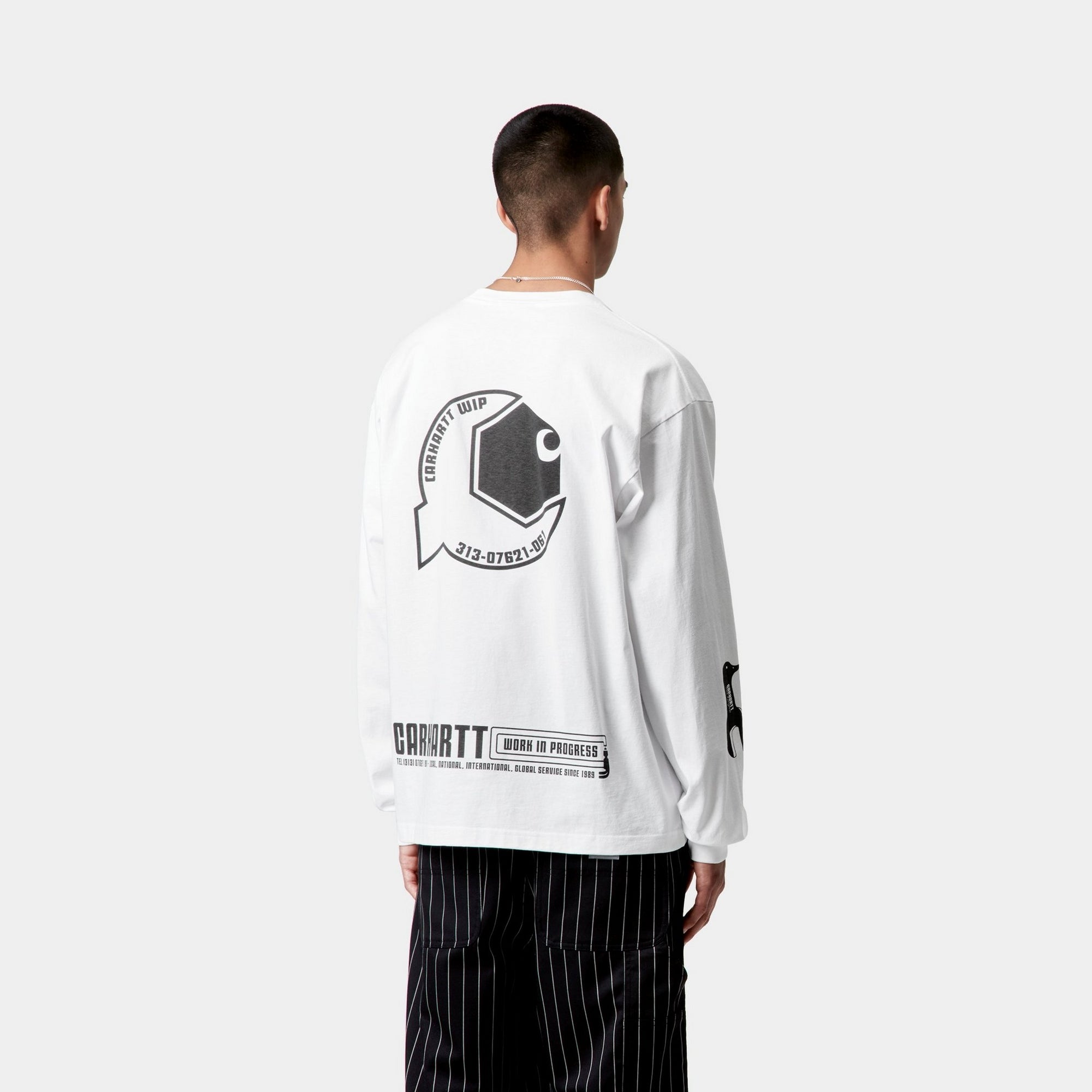 Premium Long Sleeve Industrial Work T-Shirt - Durable Cotton Crewneck (White/Black) | Ideal for Construction, Warehouse & Outdoor Workwear