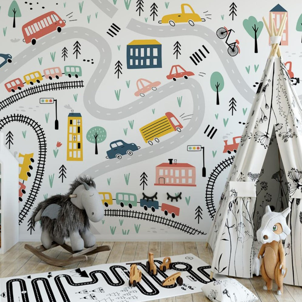 Adventurous Car Track Journey Wall Sticker - High-Quality Vinyl Decal for Kids Room, Playroom & Nursery Decor - Perfect for Boys Bedroom, Game Room & Themed Parties