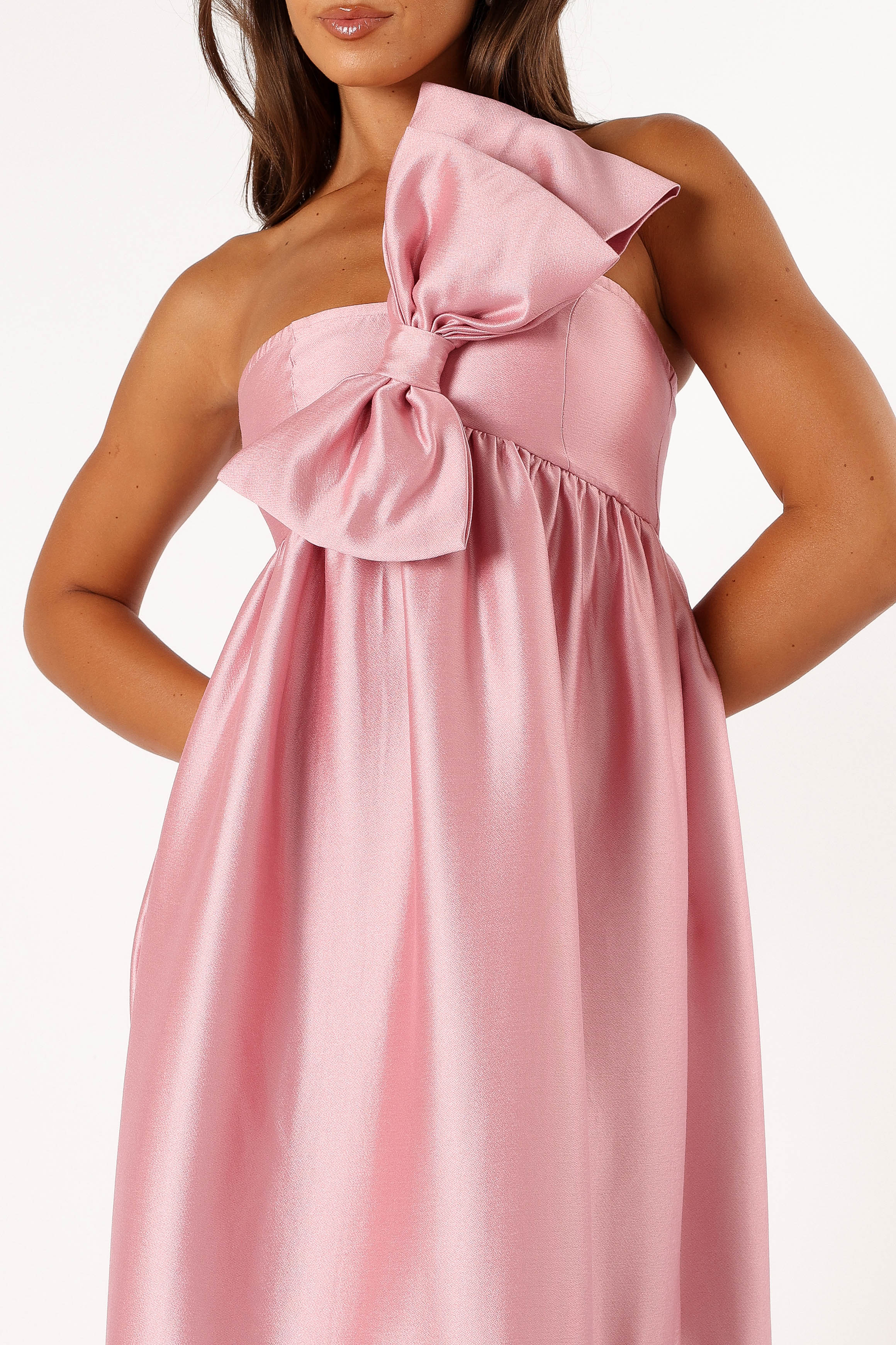 Betina Bow Front Maxi Dress for Women - Elegant Dusty Rose Flowy Long Dress for Summer, Wedding, Party & Special Occasions