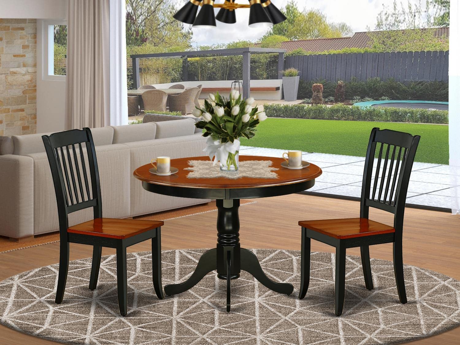 East West Furniture HLDA3-BCH-W 3-Piece Round Kitchen Dining Table Set with Pedestal Base & 2 Chairs - 42x42 Inch, Black & Cherry - Perfect for Small Spaces, Apartments & Cozy Breakfast Nooks
