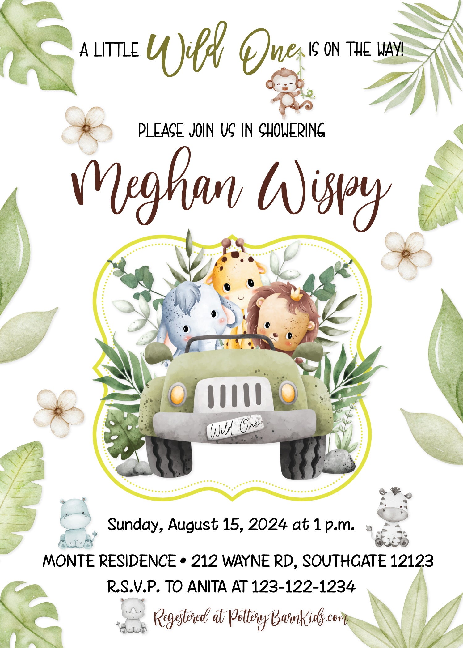 Wild One Baby Shower Invitations - Gender Neutral Jungle Theme Printable Cards for Baby Shower Party Decorations - Perfect for Safari Themed Celebrations and First Birthday Parties