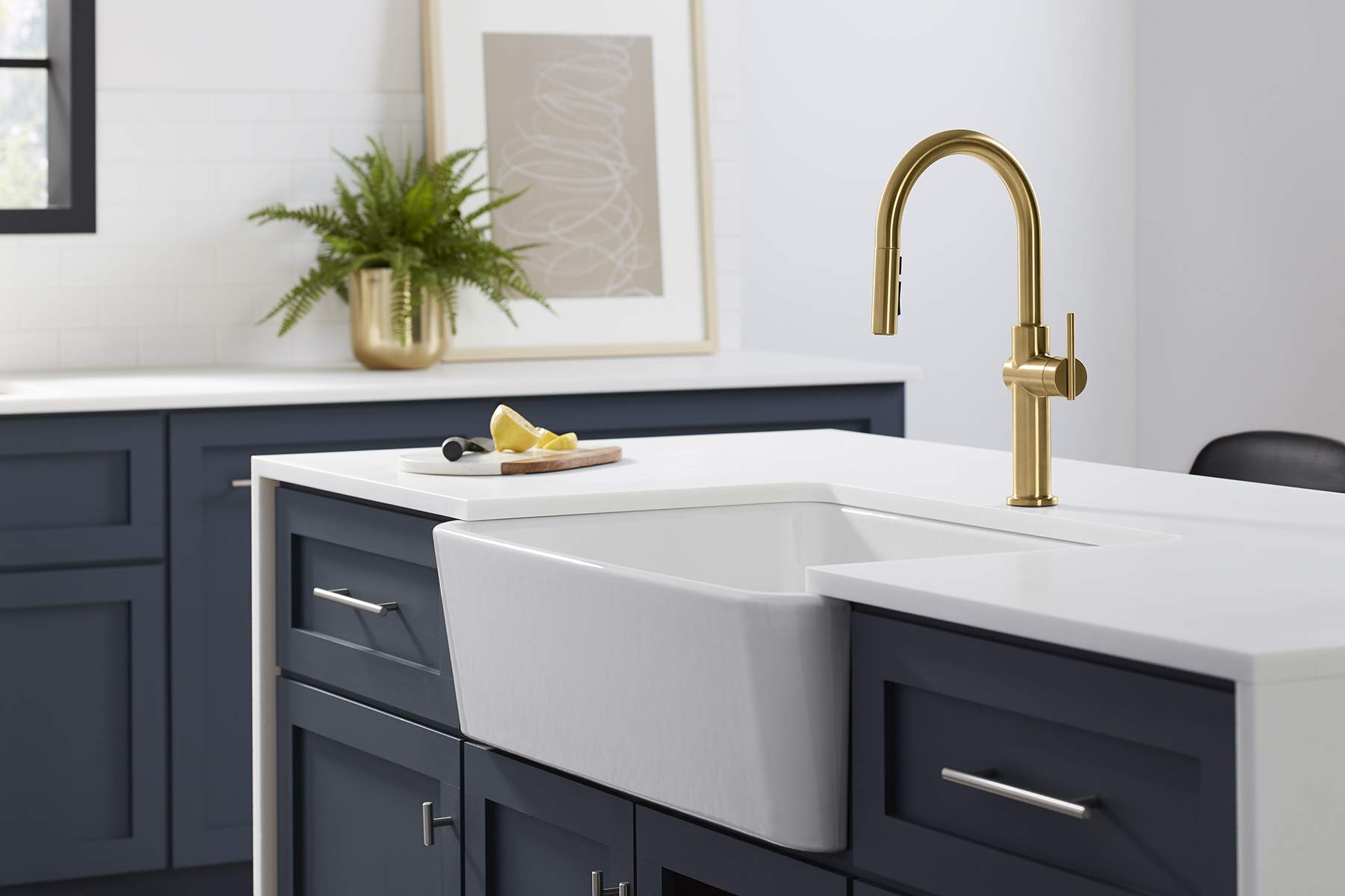 KOHLER Crue Touchless & Voice Activated Kitchen Faucet with Motion Sensor - Brushed Moderne Brass Pull Down Sprayer | Hands-Free Faucet for Modern Kitchens, Restaurants & Commercial Use