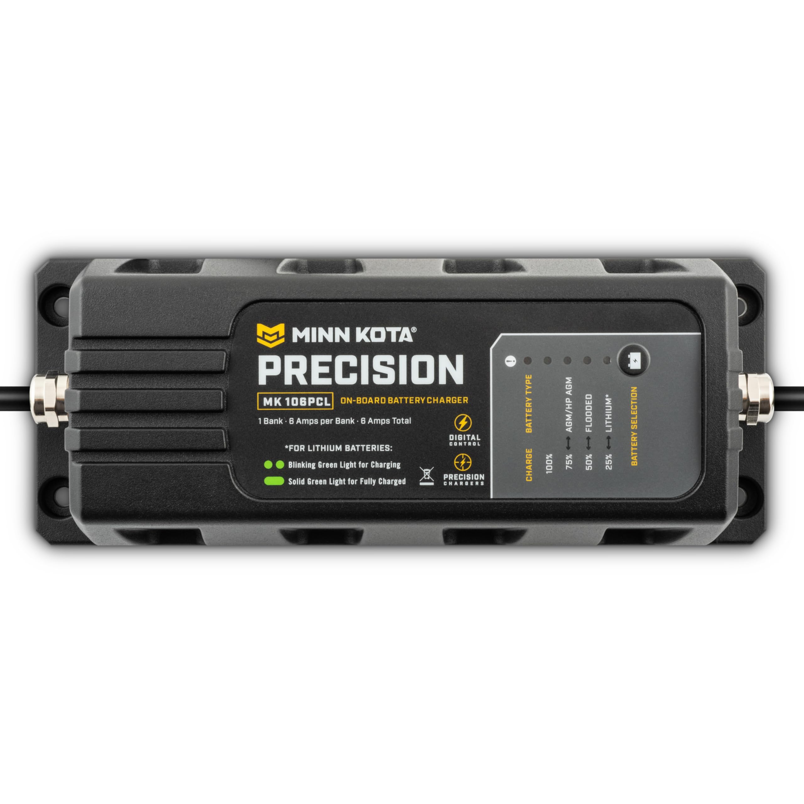 Minn Kota Precision Charger MK 106 PCL - 1 Bank 6A Marine Battery Charger for Boats, Trolling Motors & Watercraft - Fast & Efficient Charging Solution