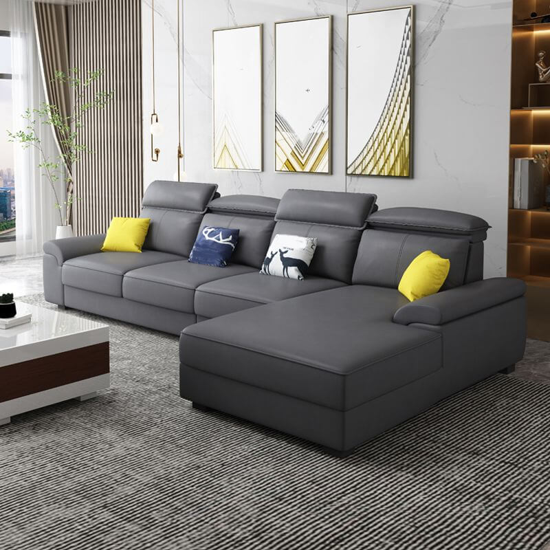 Modular Sofa Set for Living Room - Traditional Upholstered Grey Sectional Couch with Armrests | Perfect for Family Gatherings & Home Theater Seating