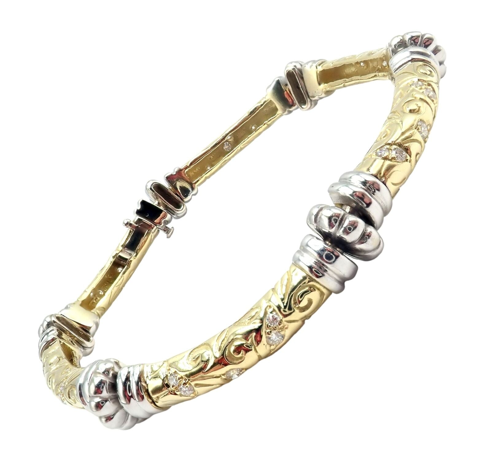 Vintage 18k Yellow & White Gold Diamond Laurel Bracelet for Women - Elegant Jewelry Gift for Anniversary, Wedding & Special Occasions