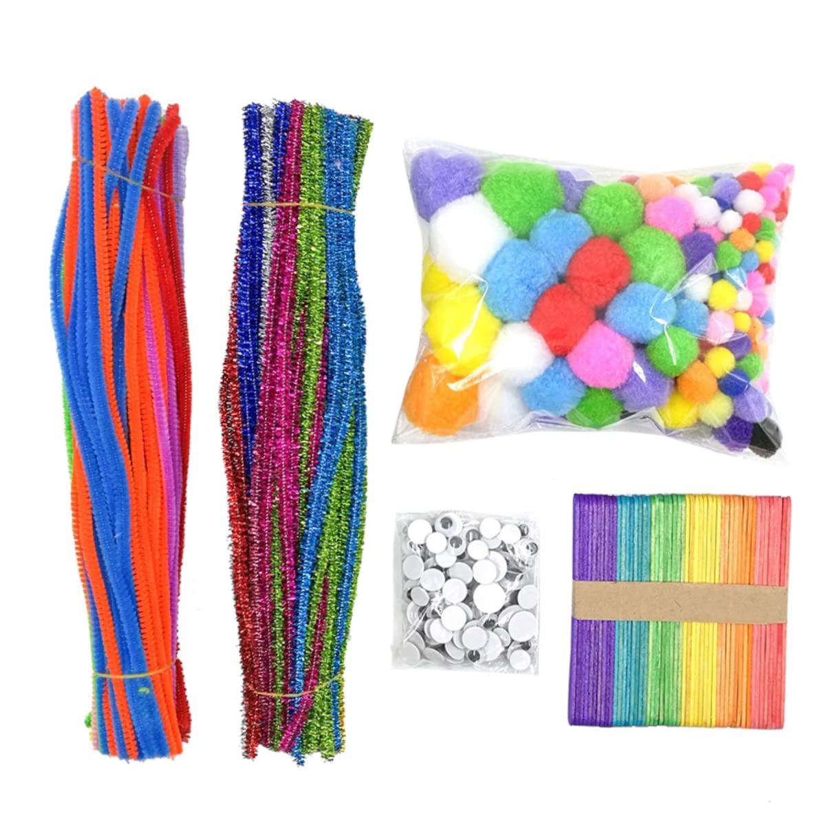 1 Set Lip Gloss Kit with Plush Wire, Tinsel Cleaner & Bendable Sticks - Wooden Craft Art Supplies for Kids, Kindergarten DIY Toys, Wool Sticks for Creative School Projects & Party Activities