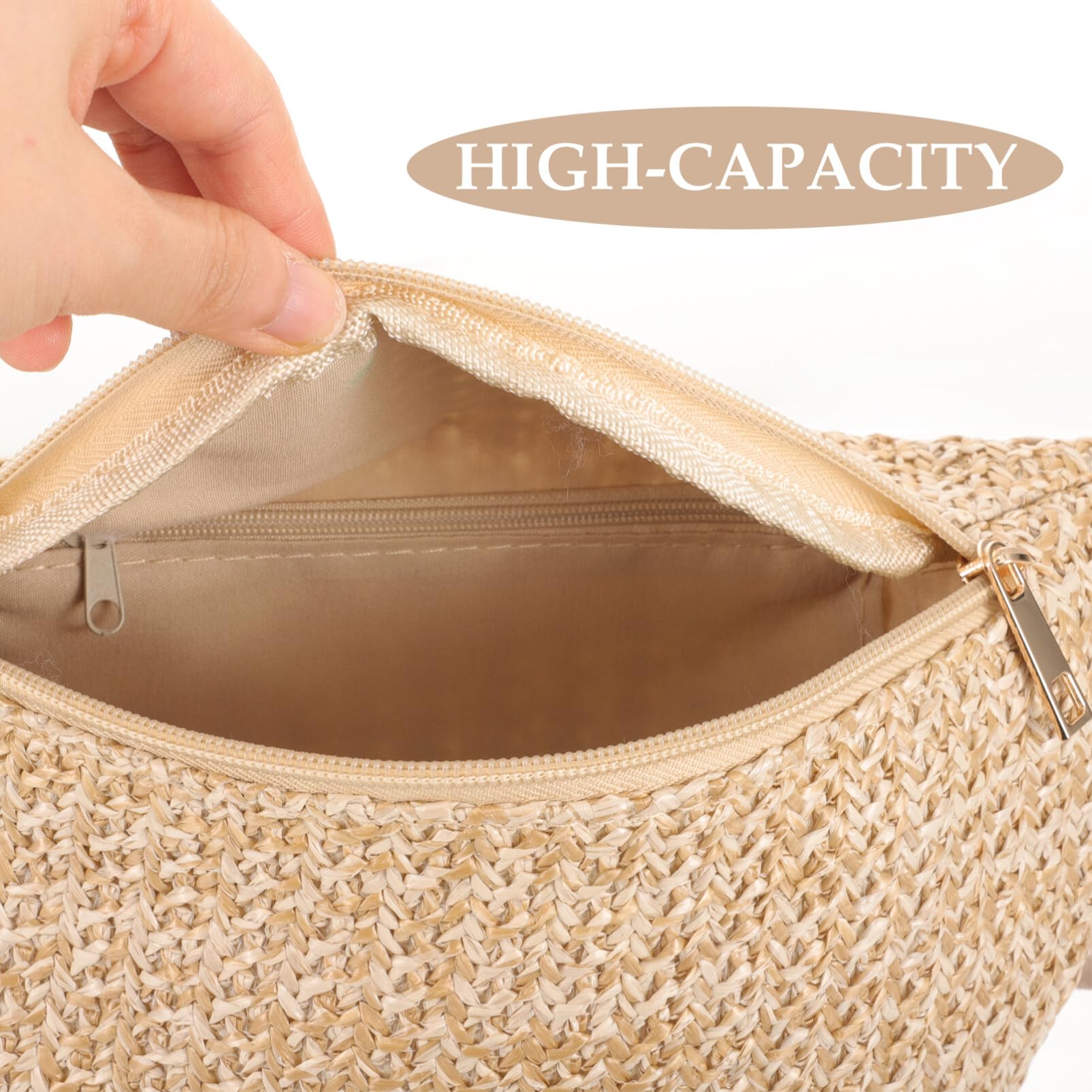 **Amosfun Kids Fanny Pack for Boys & Girls - Adjustable Waist Bag for Hiking, Festivals, Travel - Crossbody Chest Pouch - Summer Straw Woven Design - Unisex for Men & Women**    *(Perfect for outdoor adventures, concerts, shopping, and everyday casual wear!)*