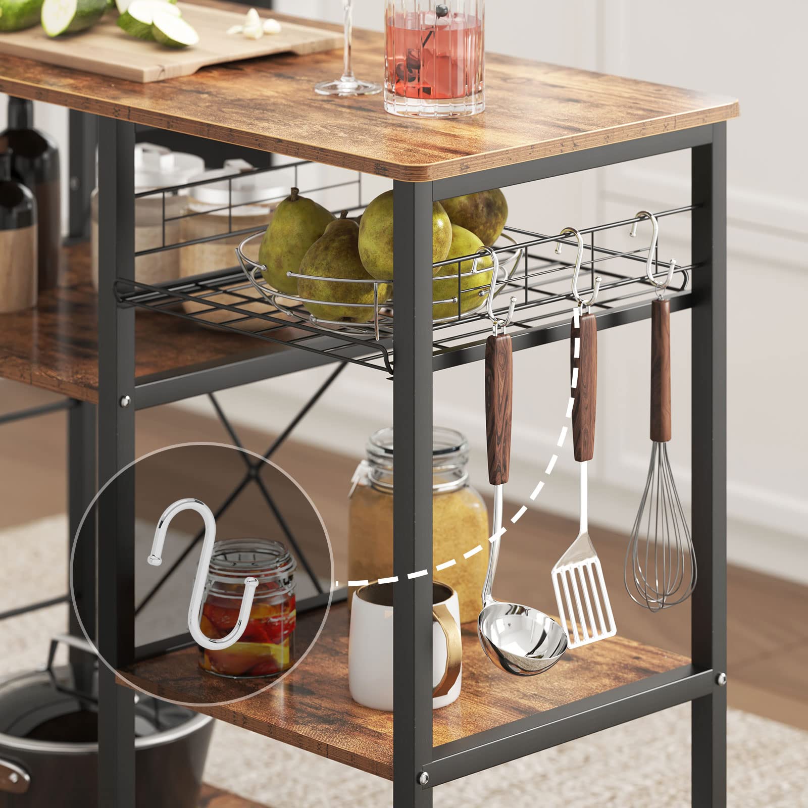 Soges 3-Tier Kitchen Baker's Rack with Microwave Stand - Rustic Brown Storage Cart for Baking, Cooking & Organizing - Perfect for Small Kitchens, Pantries & Home Bakeries