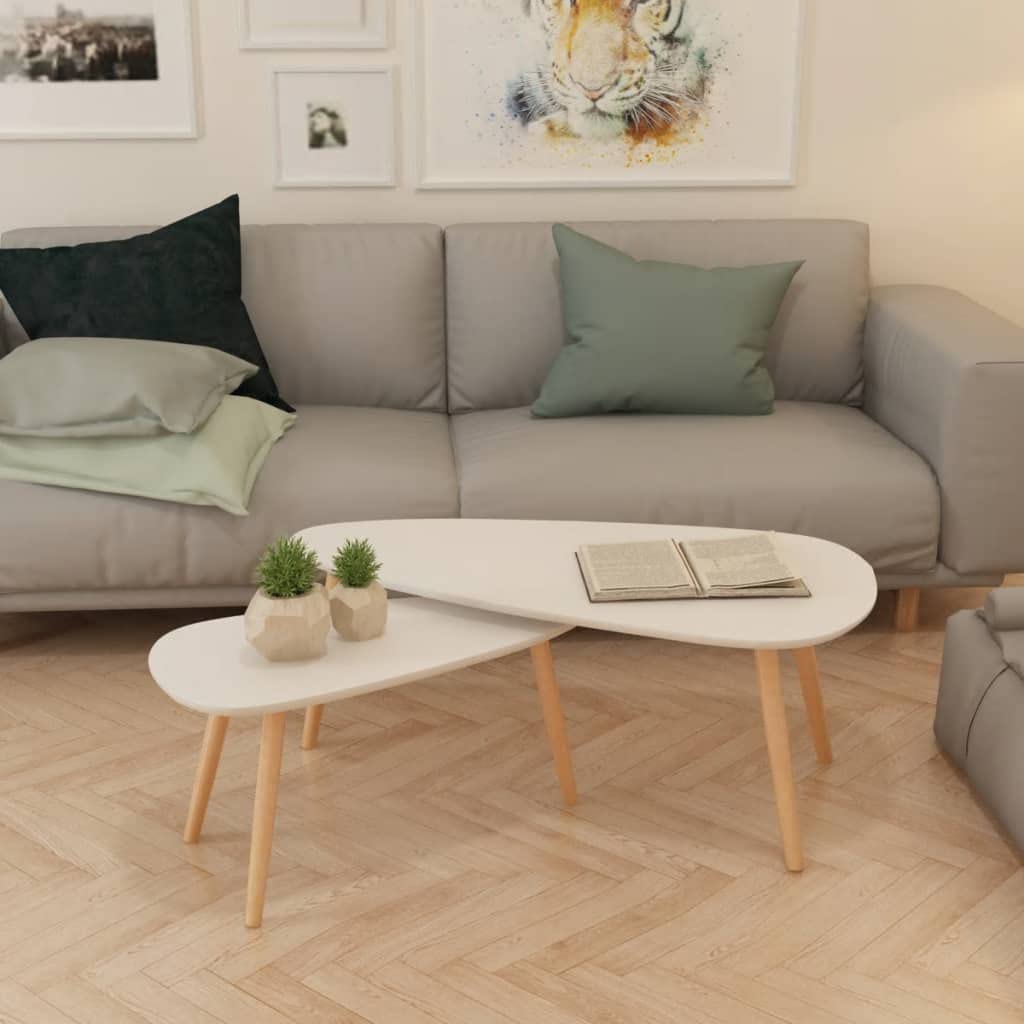 CHARMMA 2-Piece Solid Pinewood Coffee Table Set in White - Perfect for Living Room, Lounge & Home Decor