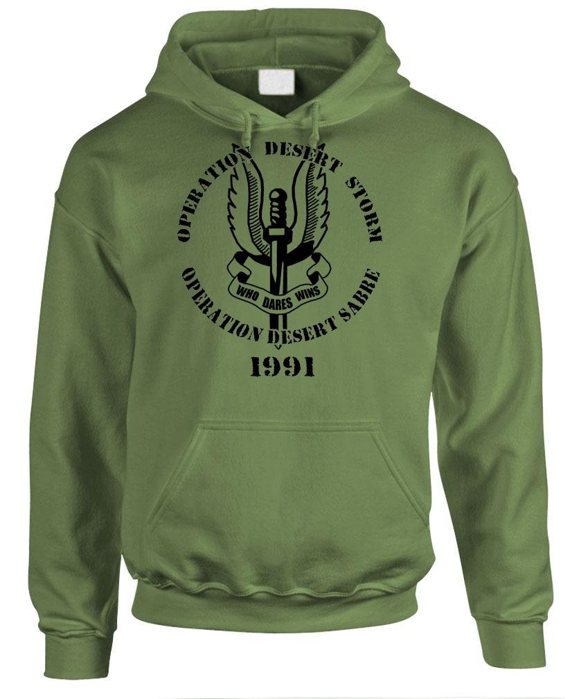 Operation Desert Storm Who Dares Wins Men's Pullover Hoodie - Military Inspired Sweatshirt for Casual Wear & Outdoor Activities