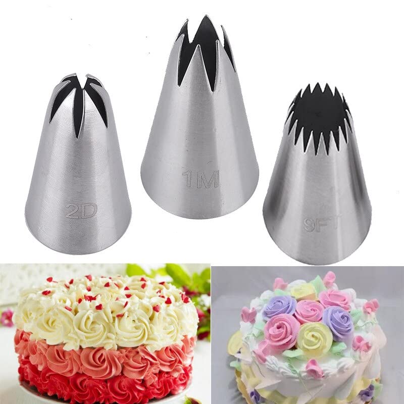 3PCS Drop Flower Piping Tips Set - 1M 2D 9FT Nozzles for Cream, Icing, Fondant - Rose Cake Decorating Tools for Baking, Pastry, Cupcakes & Wedding Cakes