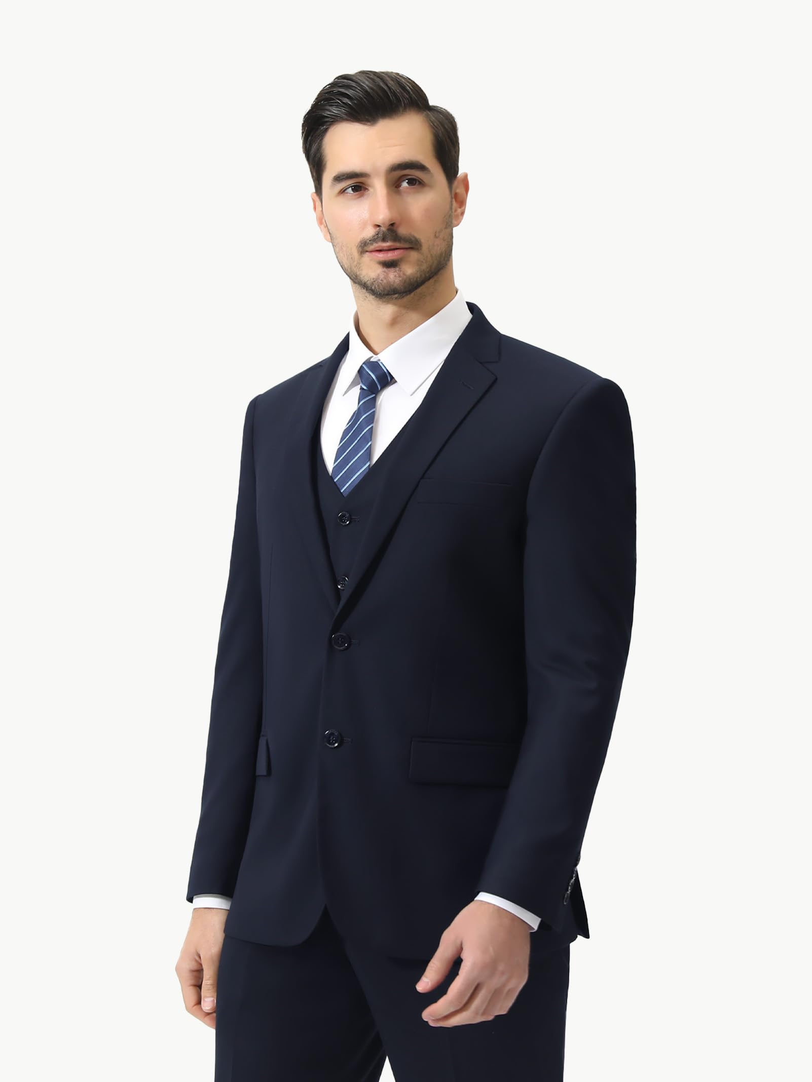 LUPURTY Slim Fit 3-Piece Men's Suits - 2 Button Solid Color Jacket, Vest & Pants - Business Formal Wear & Wedding Tuxedo Set for Groom, Office Meetings & Special Occasions
