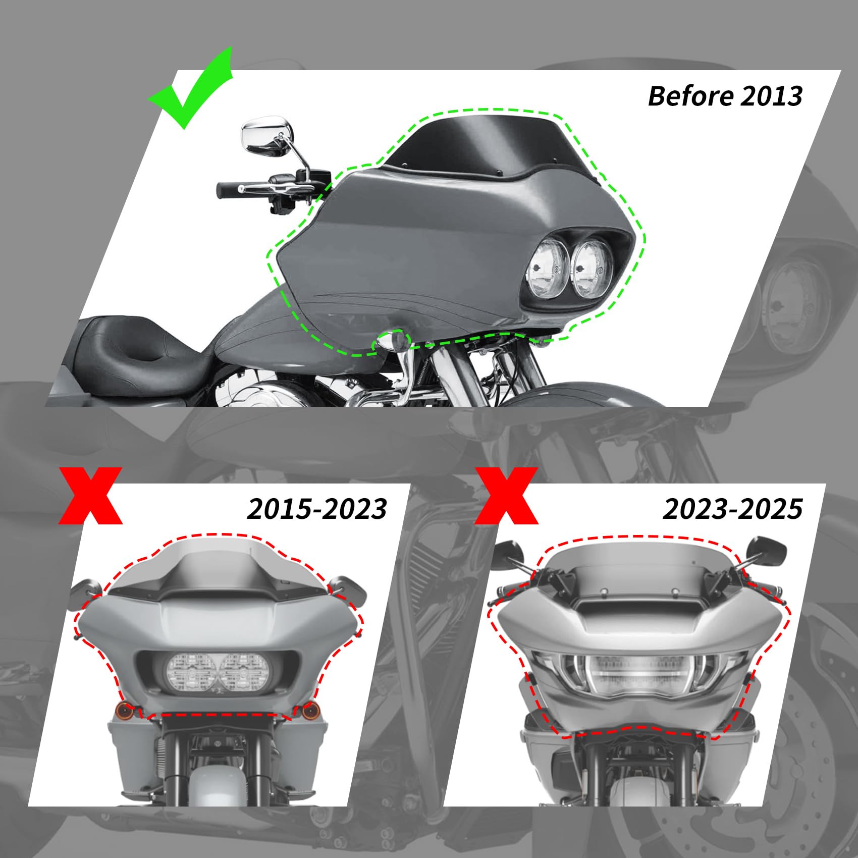 XMT-MOTO Front Upper Outer & Inner Fairing Kit for Harley Davidson Touring Road Glide FLTR 1993-2013 - Gloss Black Replacement Parts for Motorcycle Wind Protection & Style Upgrade