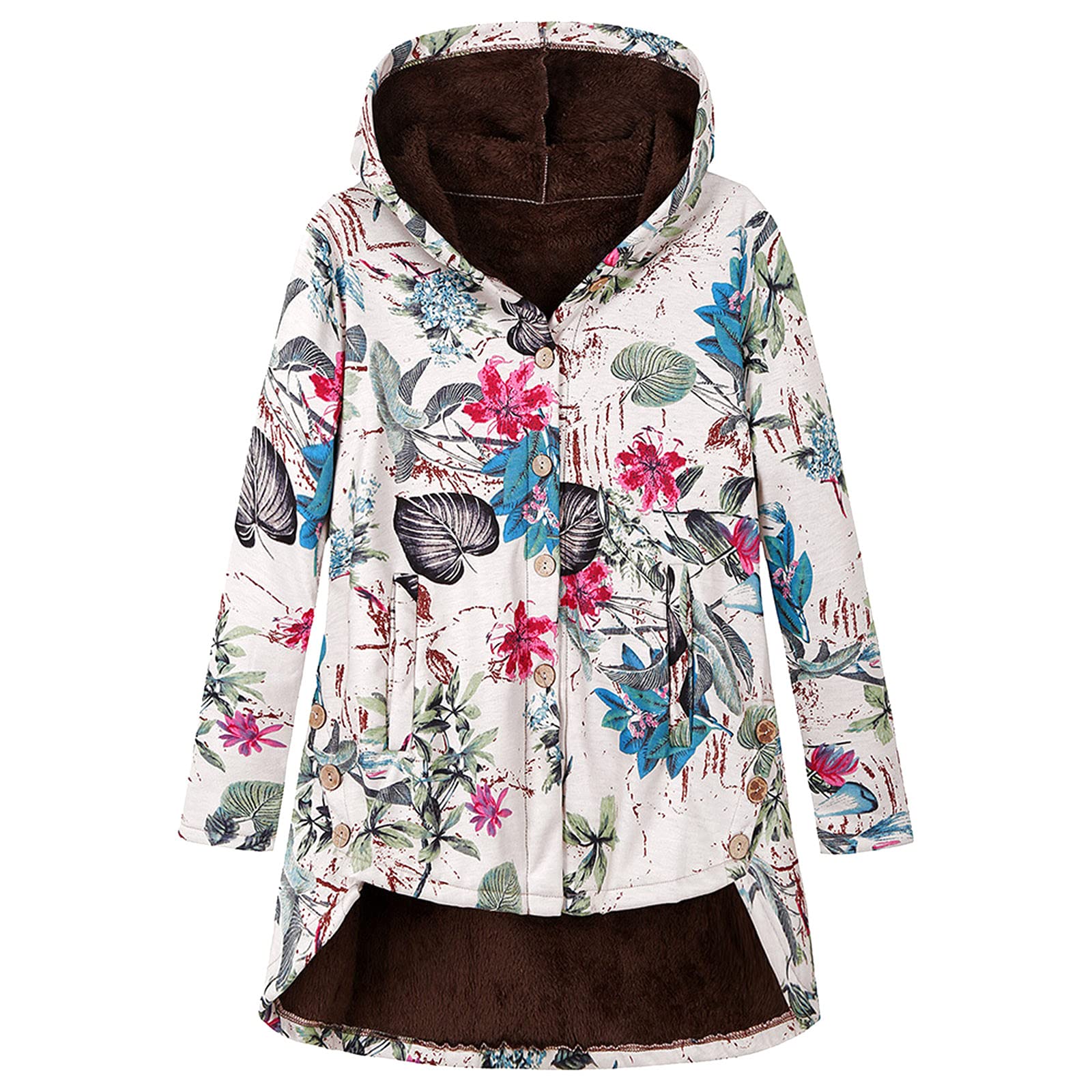 Women's Winter Fleece Jacket - Soft Plush Hooded Coat with Printed Design for Casual Wear | Warm & Cozy Outerwear for Cold Weather, Outdoor Activities & Daily Fashion