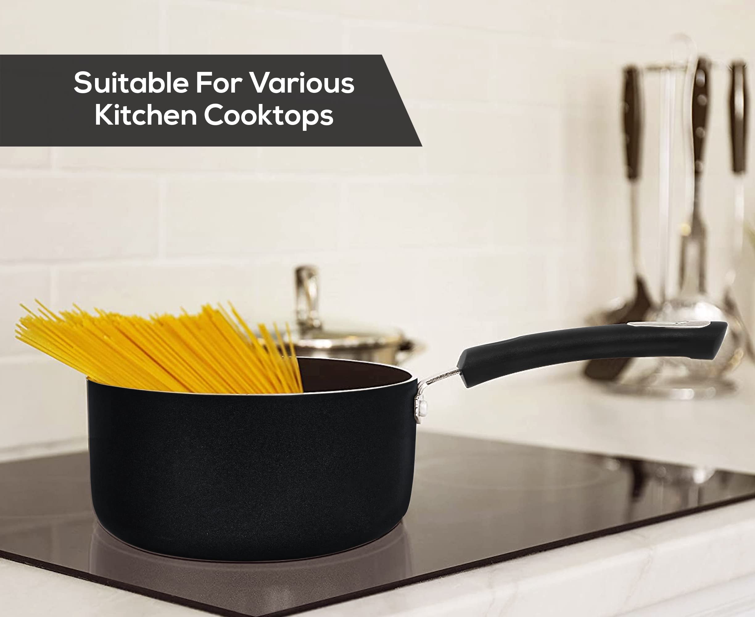 Utopia Kitchen Nonstick Saucepan Set with Lid - 1 Quart & 2 Quart Multipurpose Cookware for Home, Restaurant & Professional Use - Perfect for Boiling, Simmering & Sauce Making (Black)