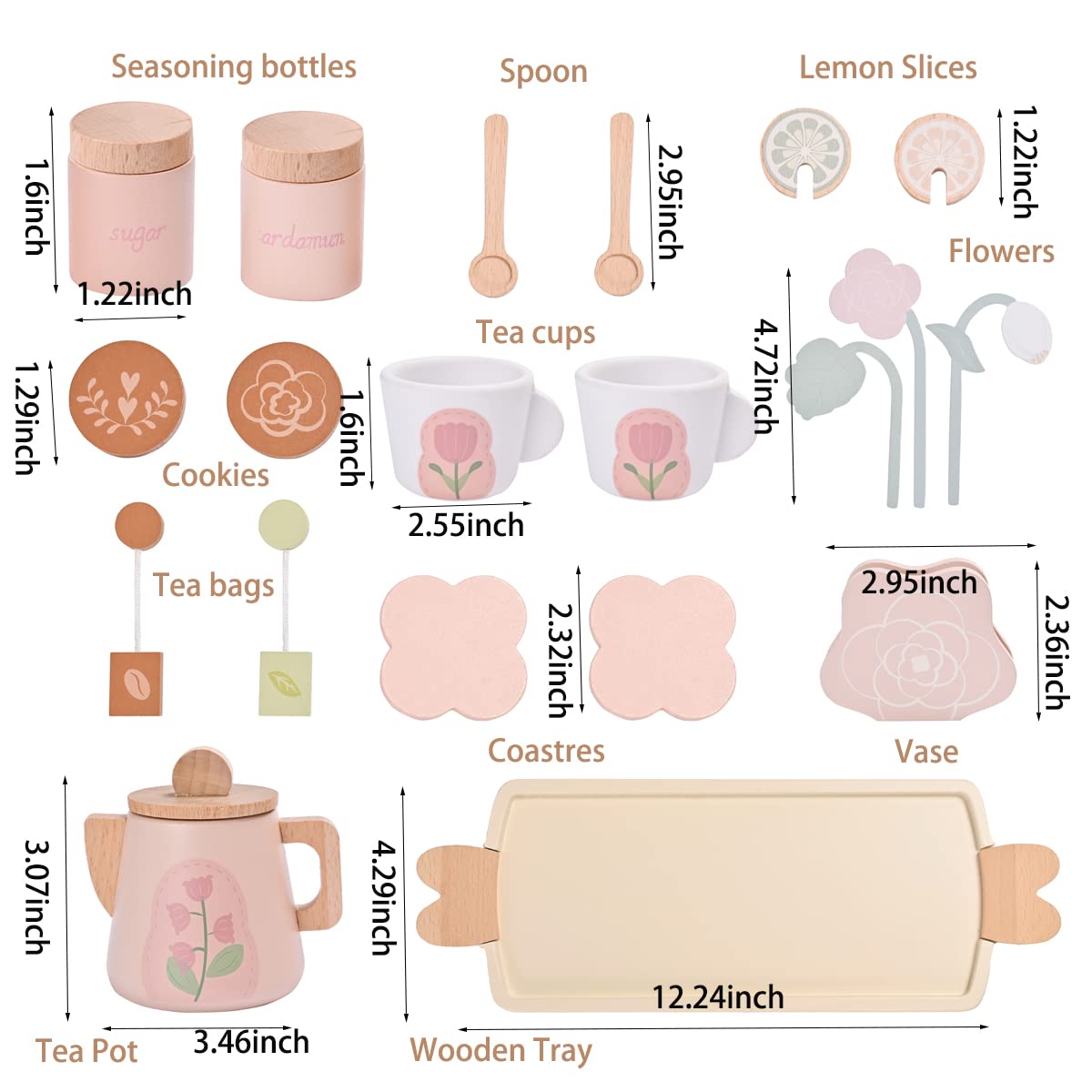 Wooden Tea Set for Toddlers & Little Girls - Montessori Pretend Play Toy with Play Food, Kids Kitchen Accessories for Tea Party & Role Play - Perfect for Pretend Play, Montessori Learning & Toddler Tea Parties