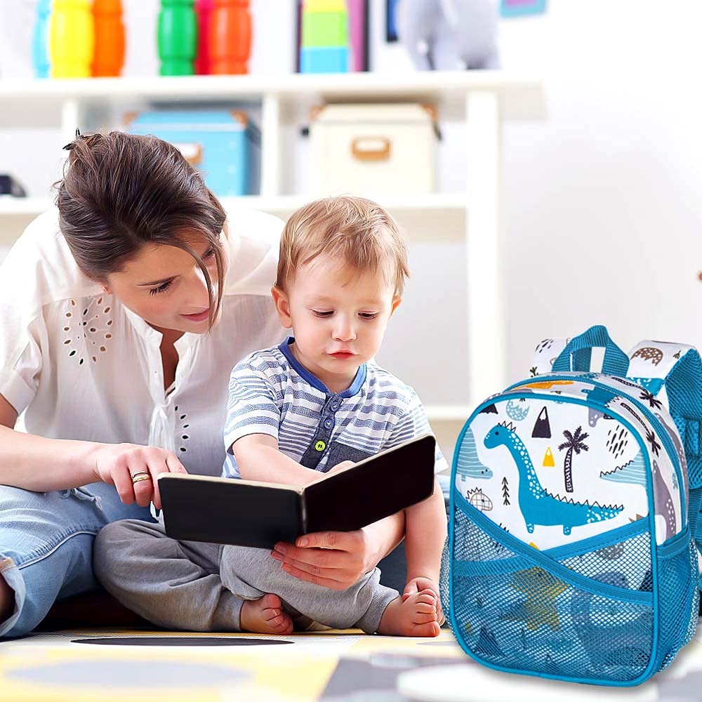 Dinosaur Toddler Backpack with Safety Leash - 9.5 Inch Small Kids Backpack for Boys & Girls - Perfect for Travel, Daycare & Outdoor Adventures