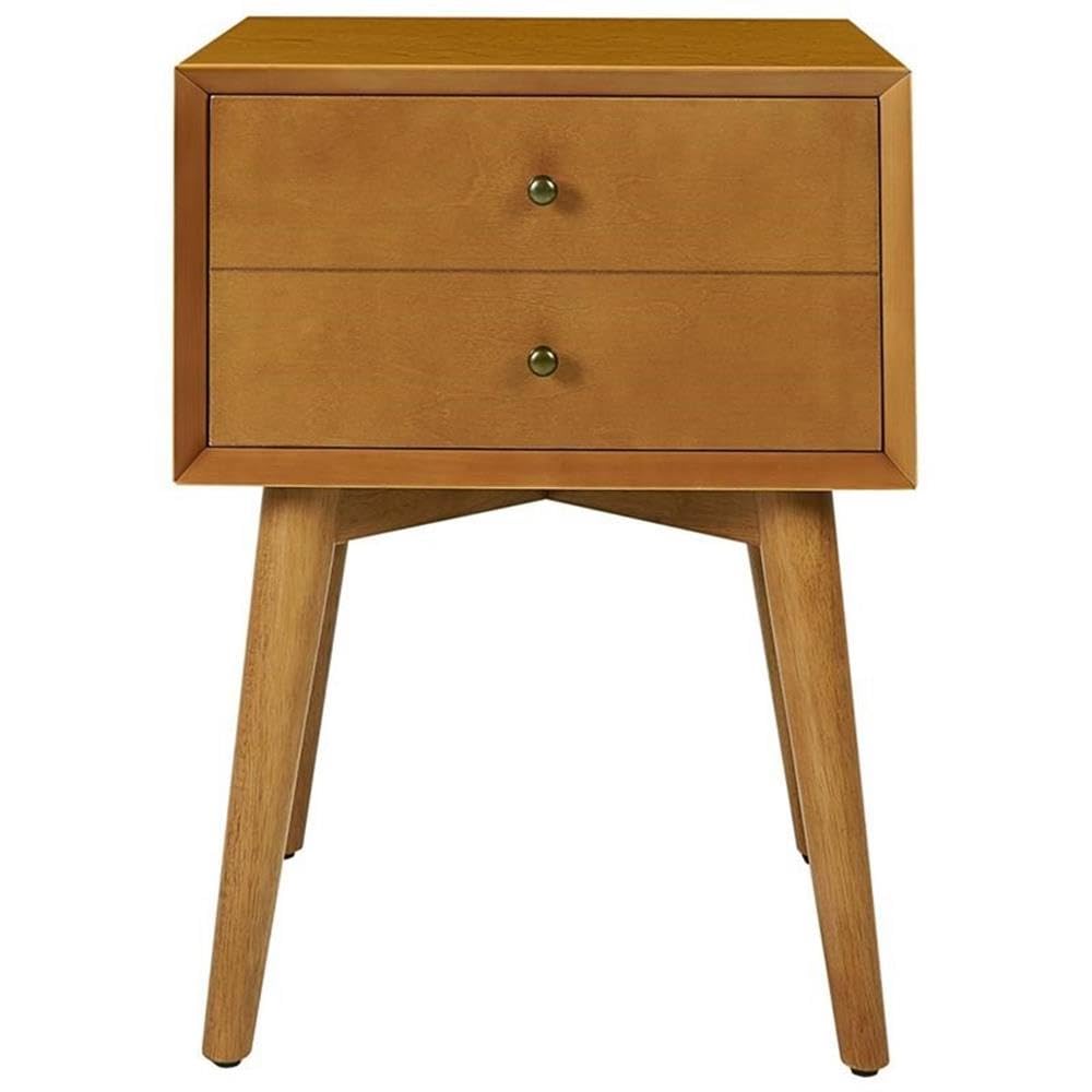 Mid-Century Modern Wooden Nightstand - Pemberly Row Acorn Finish Bedside Table for Bedroom, Living Room & Office