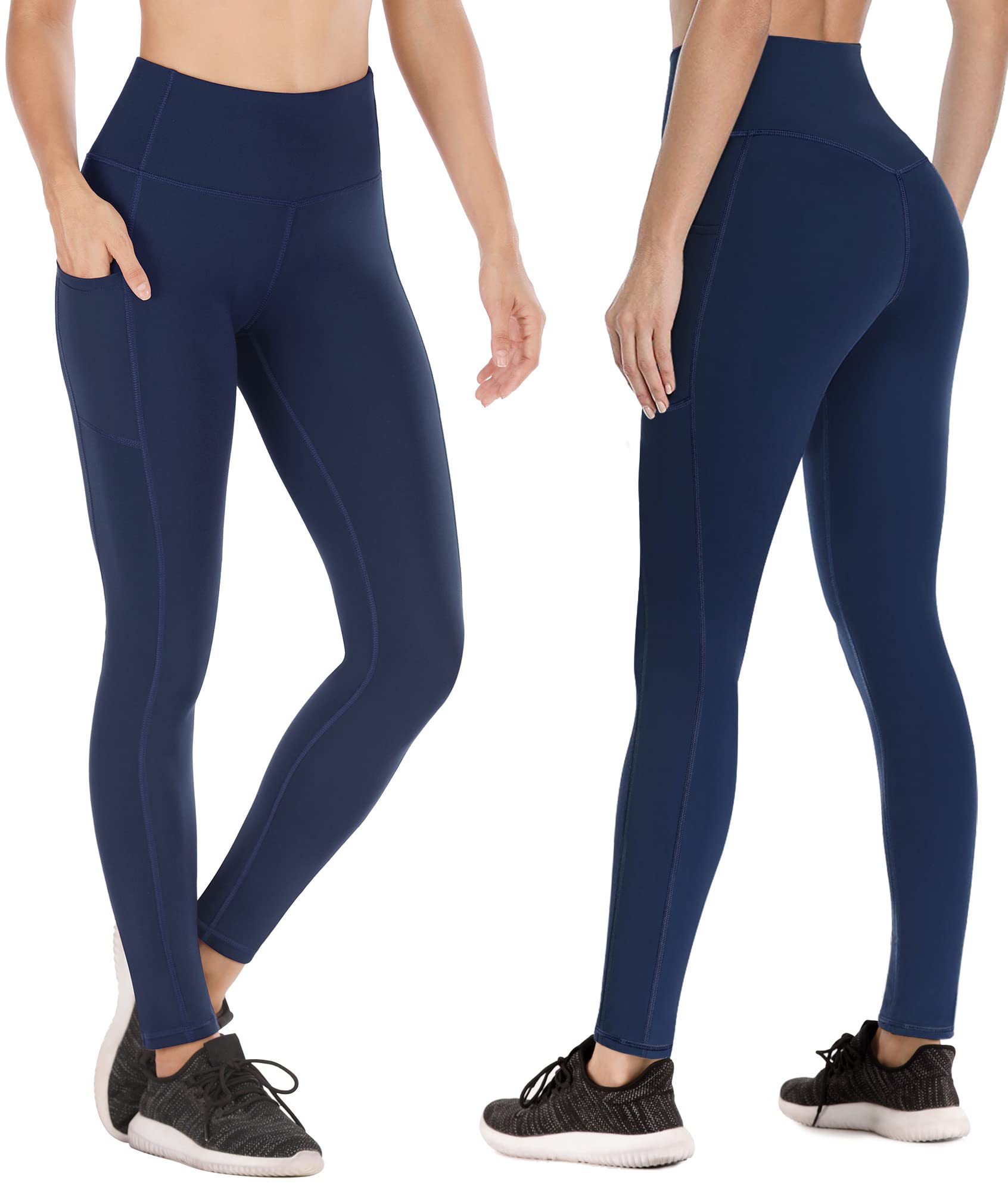 Heathyoga Women's Fleece Lined Thermal Leggings with Pockets - High Waisted Winter Yoga Pants for Warmth & Comfort - Perfect for Yoga, Running, and Cold Weather Activities