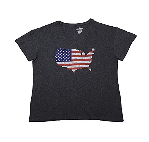 Women's V-Neck Short Sleeve American Flag USA Patriotic T-Shirt - Charcoal (Large) | Casual Summer Wear, 4th of July Celebration, Independence Day Outfit