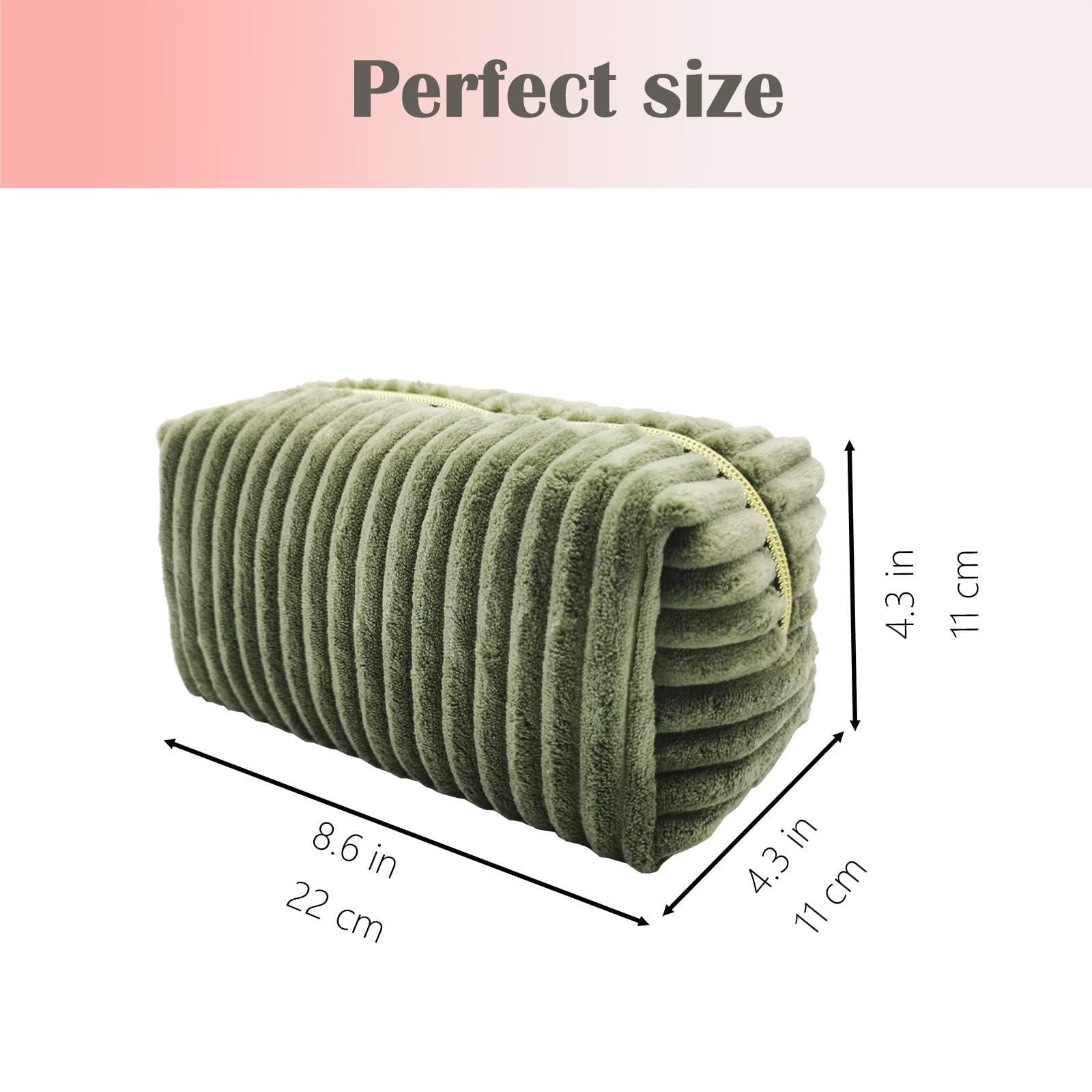 Corduroy Makeup Bag for Women - Small Travel Cosmetic Pouch Organizer, Cute Skincare & Toiletry Bag for Purse (Green) | Perfect for Travel, Gym, and Daily Essentials Storage
