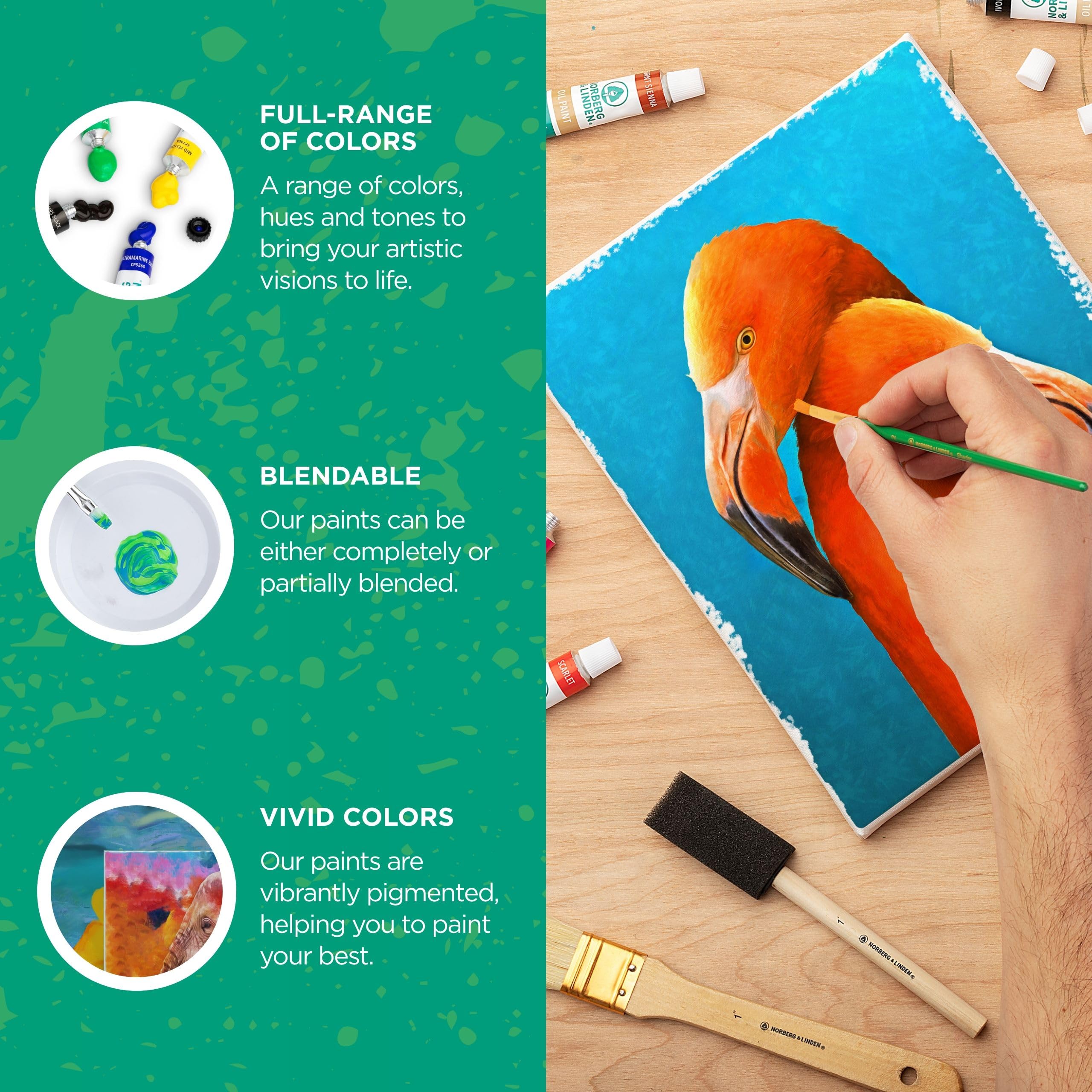 XXL Oil Paint Set - 24 Premium Oil Paints, 25 Professional Brushes, 1 Stretched Canvas & Artist Palette - Complete Oil Painting Kit for Beginners, Kids & Adults - Perfect for Art Classes, Home Decor & DIY Projects