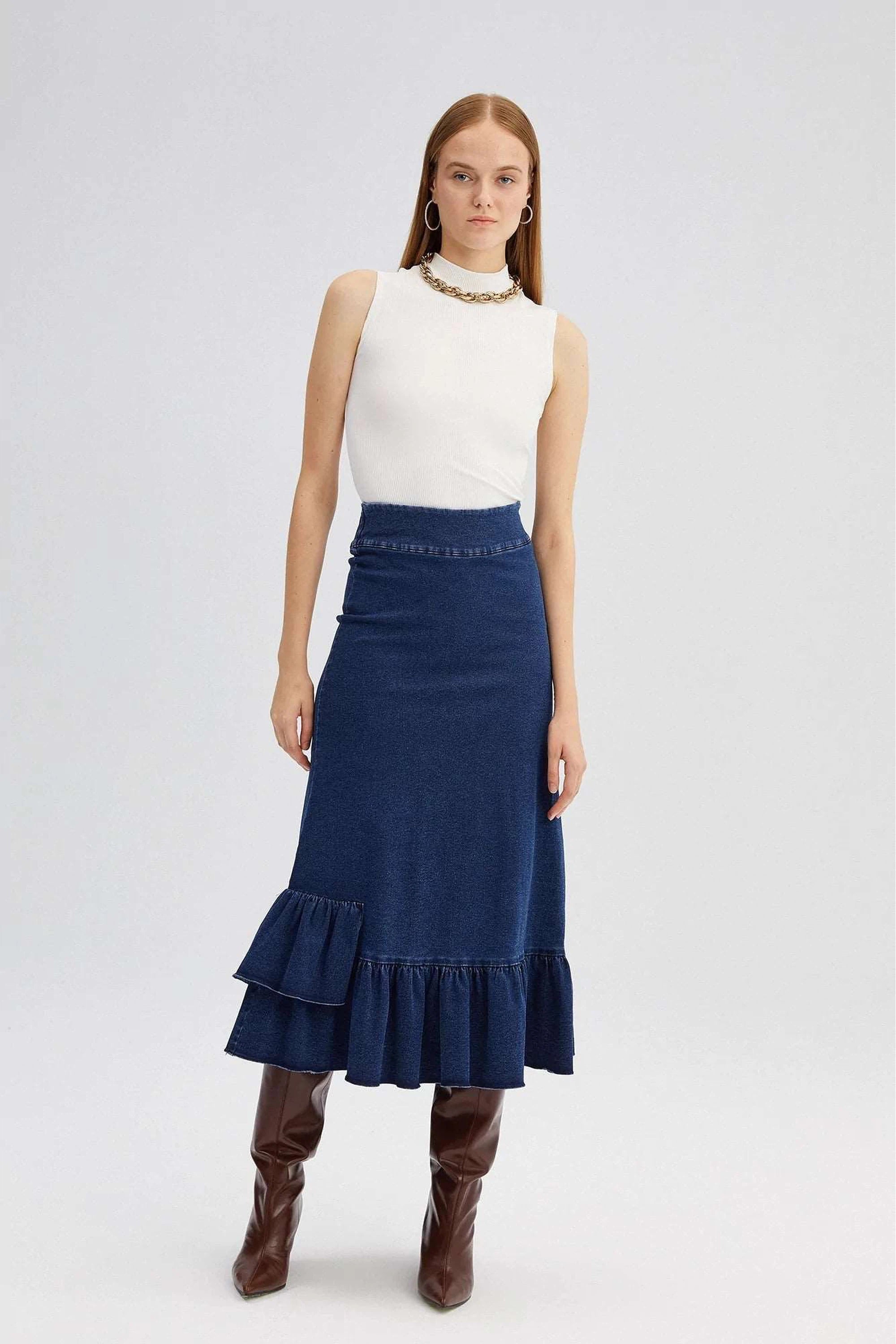 Stylish High Waist Denim Skirt with Unique Side Slit Details - Perfect for Casual Outings, Date Nights & Street Style Fashion