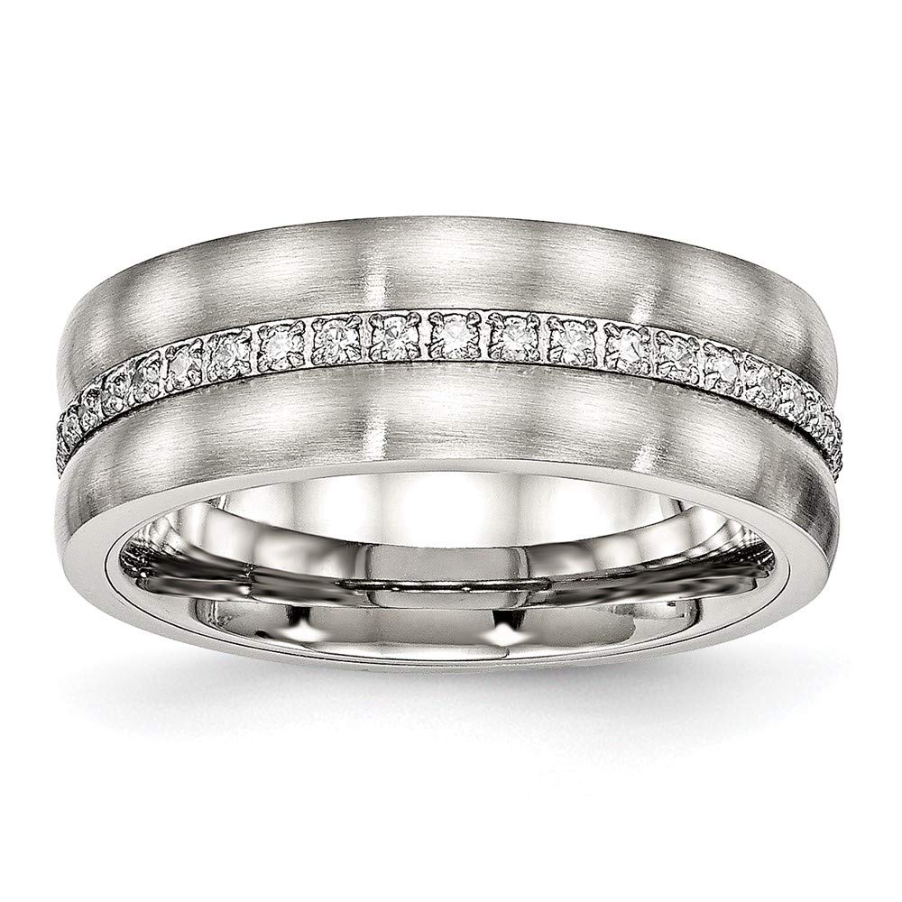 Stainless Steel Brushed & Polished Cubic Zirconia Ring for Women - Elegant Fine Jewelry Gift for Her (Size 7) - Perfect for Anniversaries, Birthdays & Special Occasions