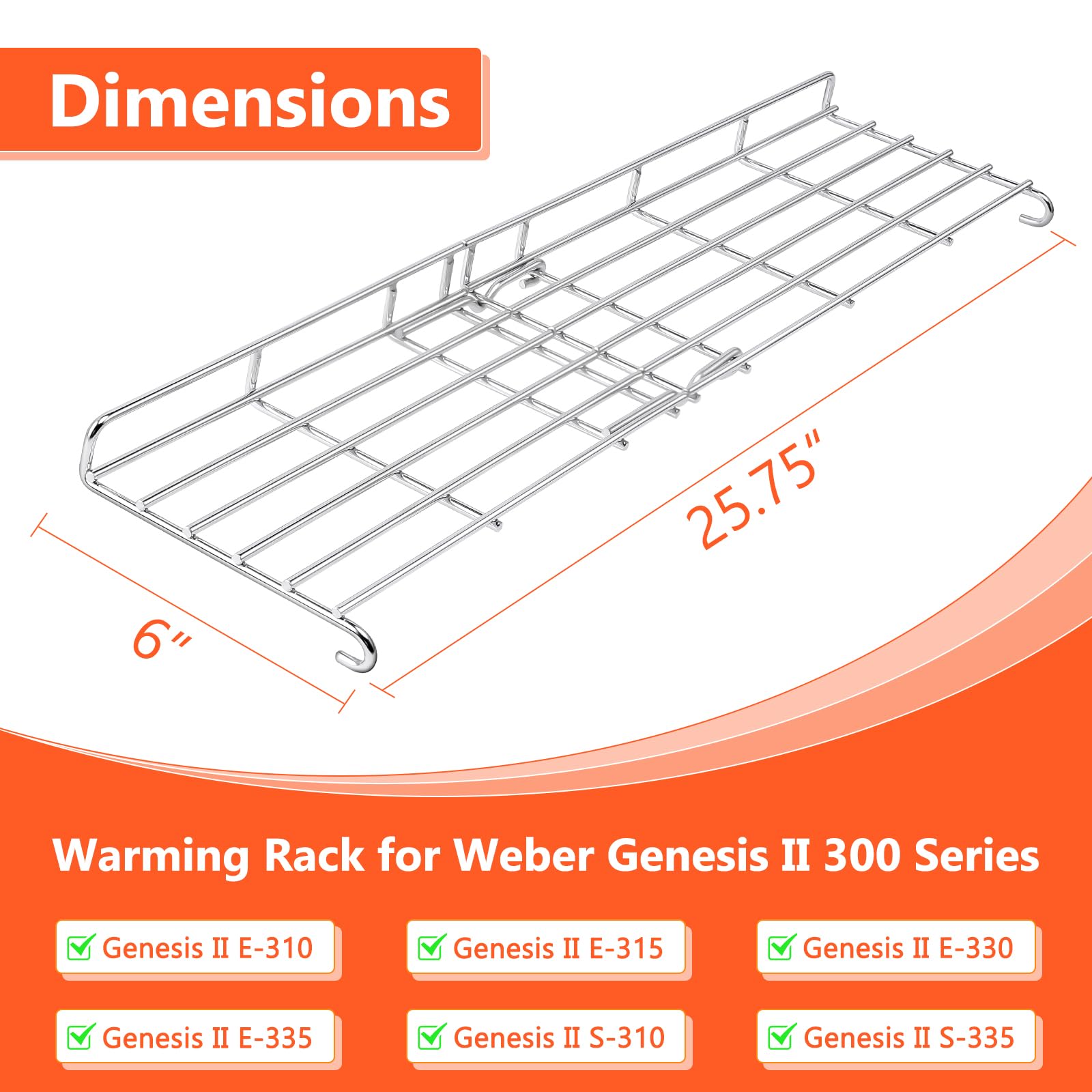 QuliMetal 66044 Grill Warming Rack, 66795 Flavorizer Bars & 66040 Heat Deflector - Compatible with Weber Genesis II 300/LX 300 Series Gas Grills - Perfect for BBQ, Backyard Cooking & Outdoor Entertaining