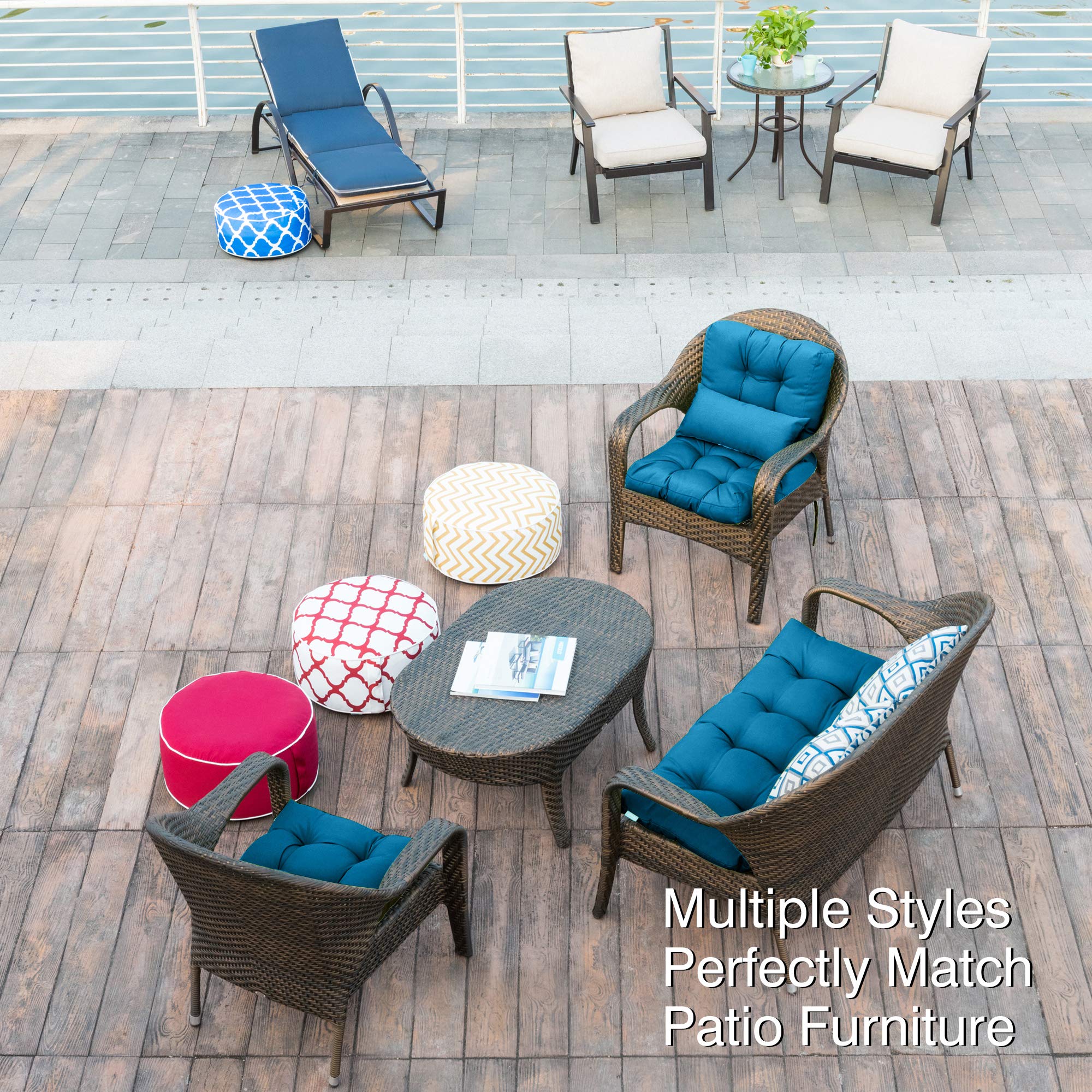 Premium Outdoor Seat & Back Chair Cushions - 4-Pack Tufted Pillows for Patio Furniture, Spring/Summer Seasonal Replacement (Peacock Blue) | Perfect for Garden, Poolside, Deck & Outdoor Lounging